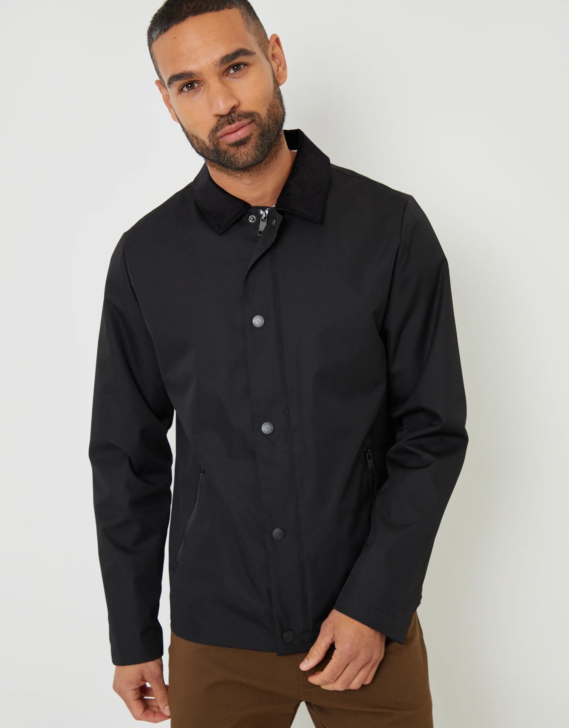Showerproof Corduroy Collar Jacket in Black - Image 5
