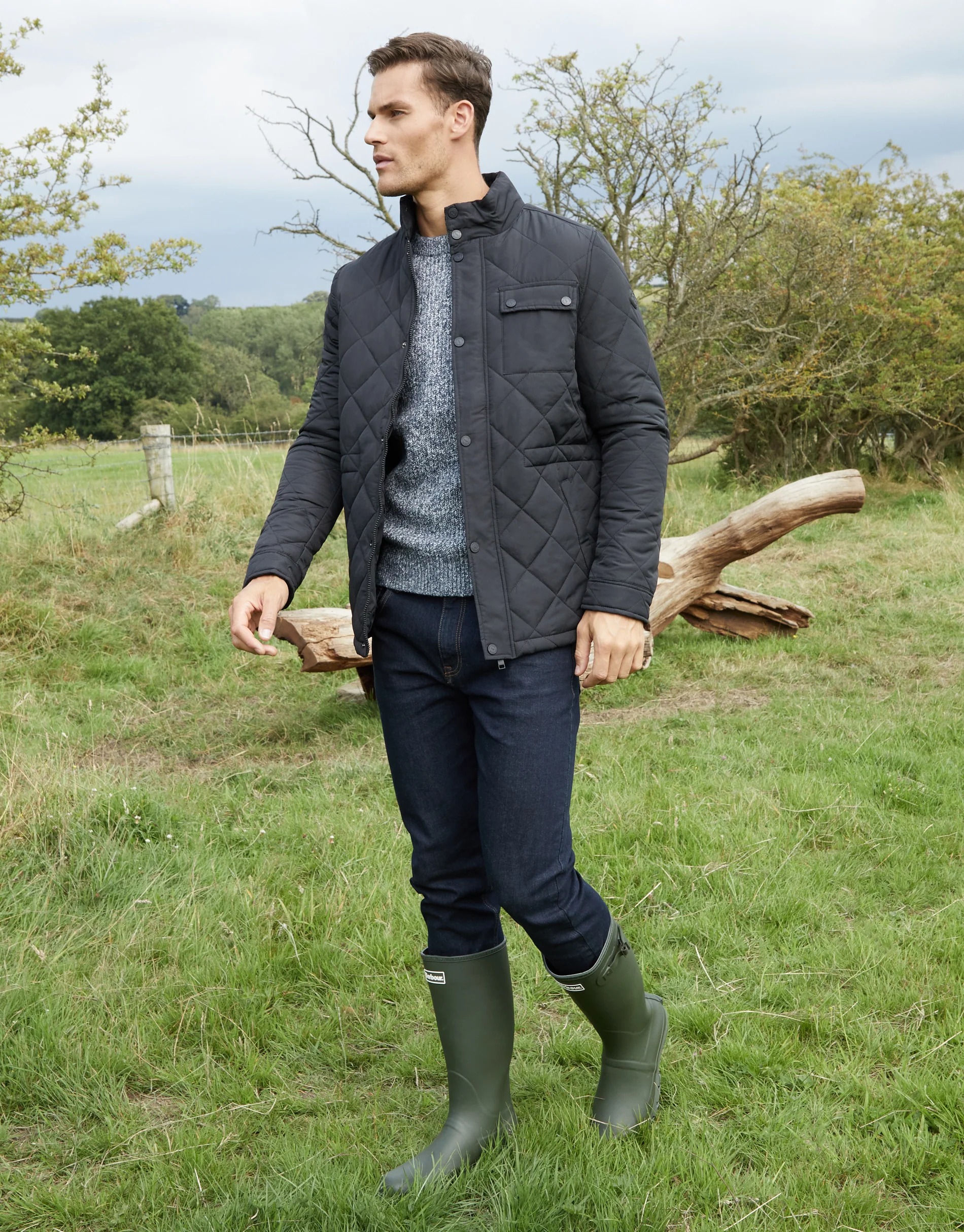 Showerproof Diamond Quilted Jacket in Black - Image 7