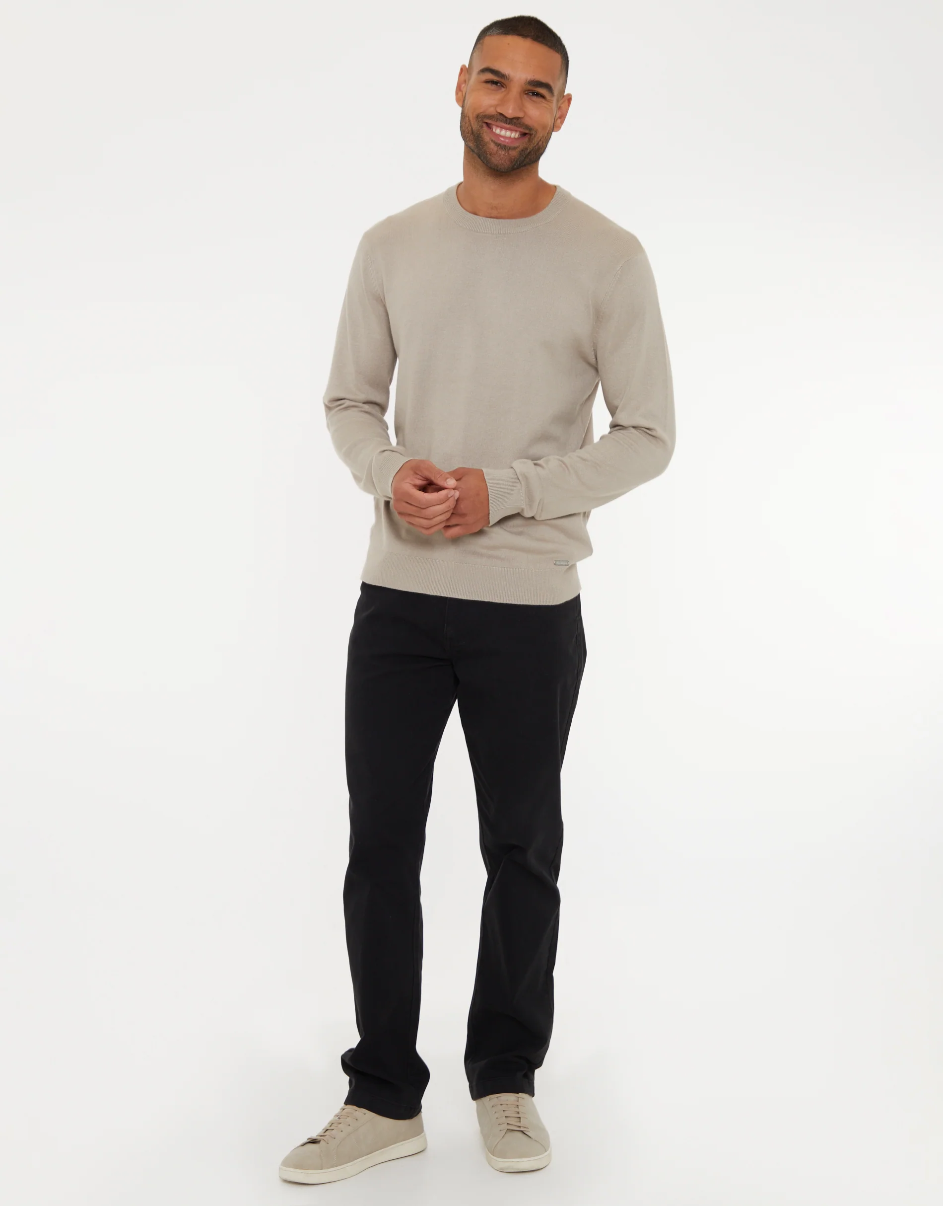Straight Leg Canvas Trousers in Black