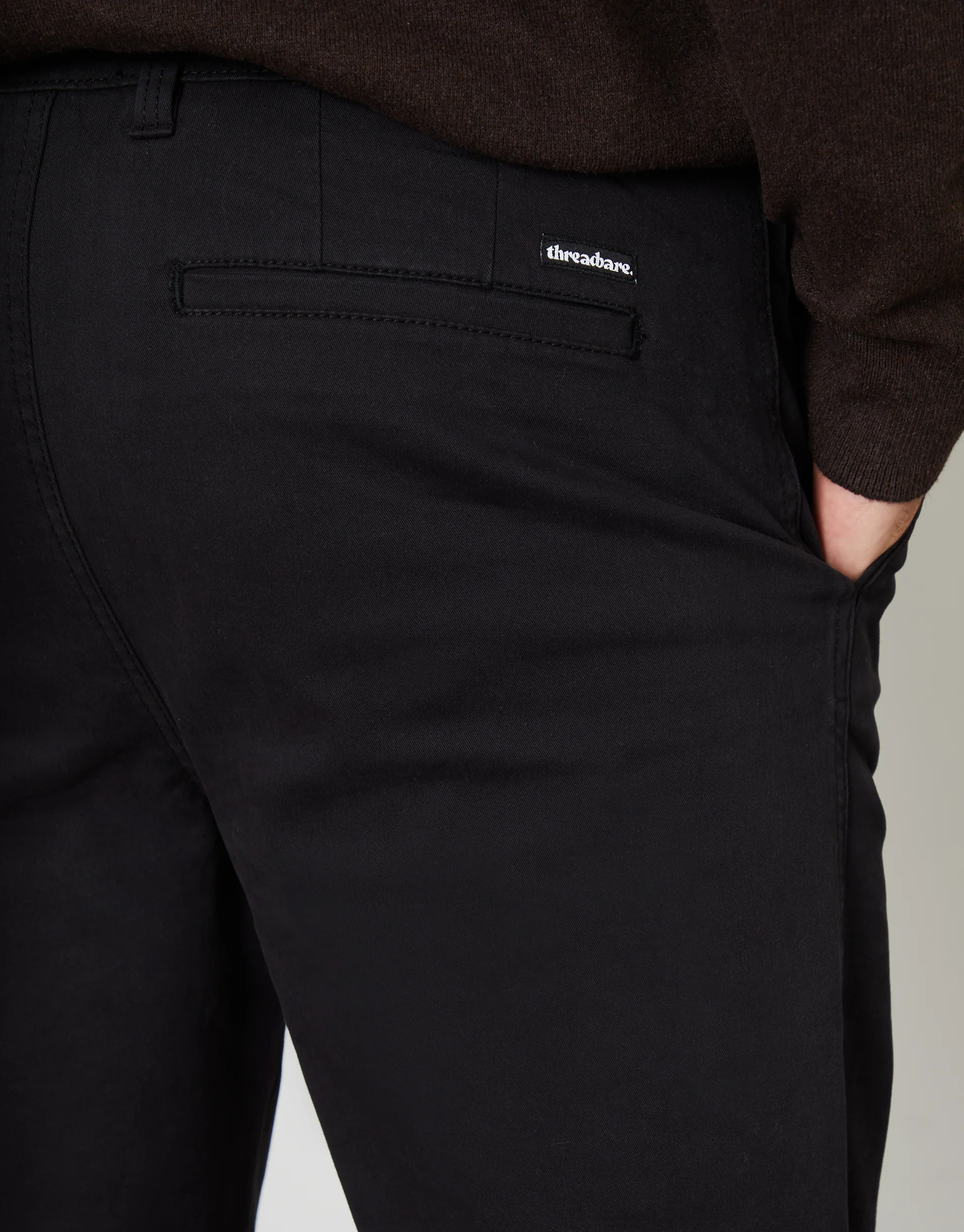 Straight Leg Pleated Chino Trousers in Black - Image 4