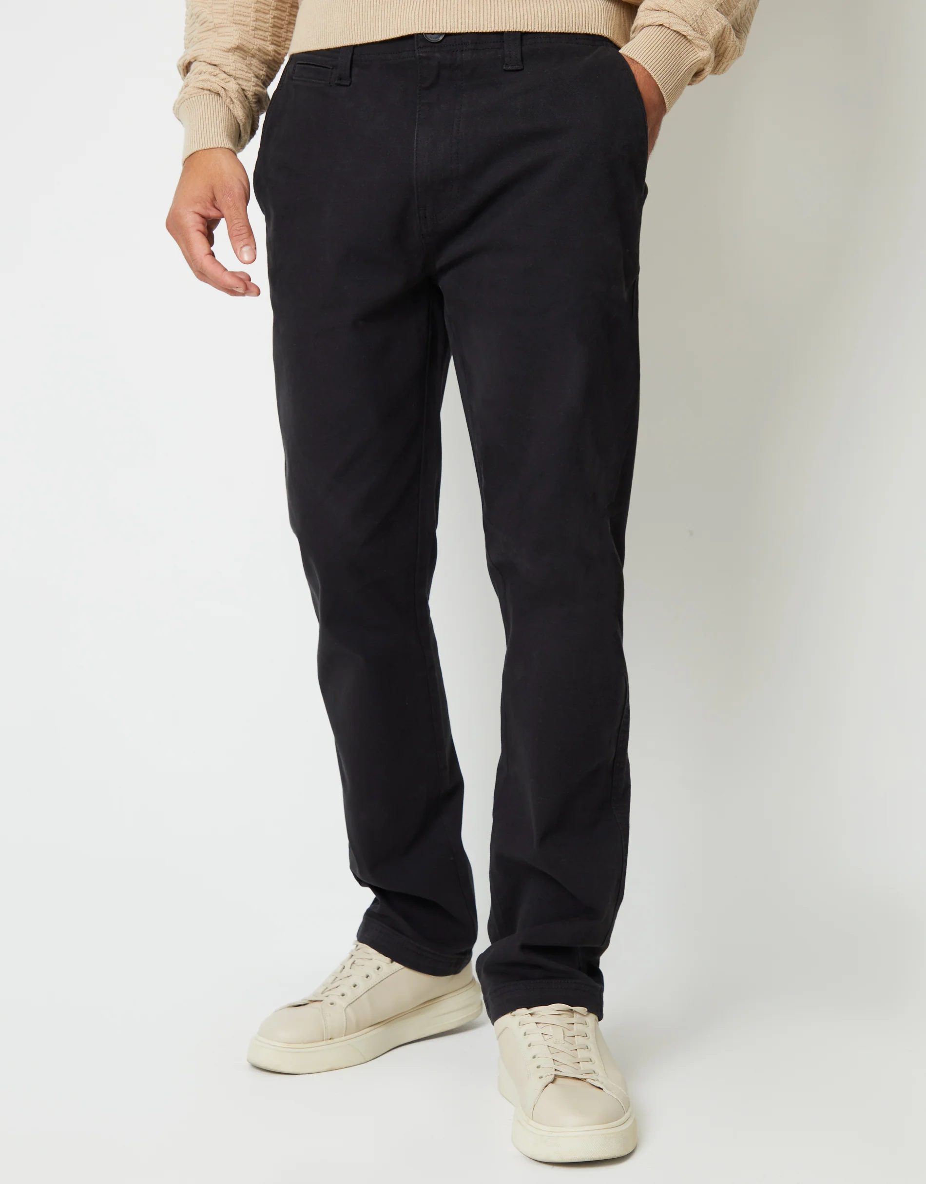 Straight Leg Stretch Canvas Trousers in Black - Image 2