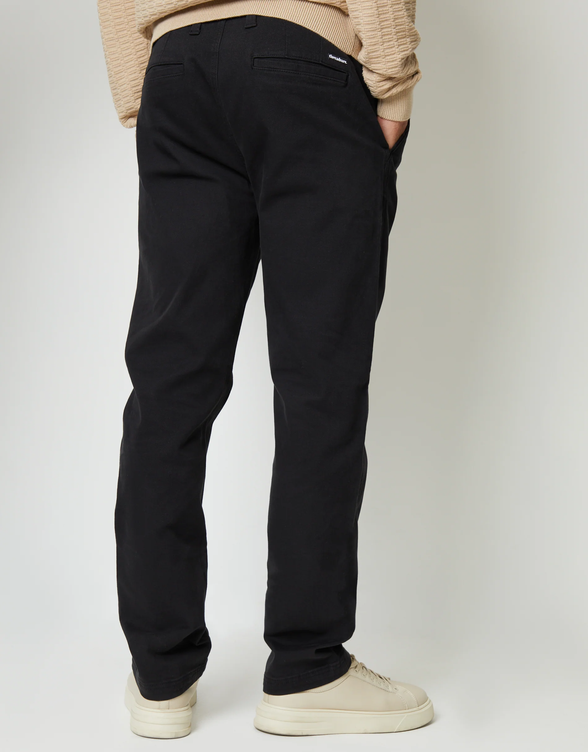 Straight Leg Stretch Canvas Trousers in Black - Image 3