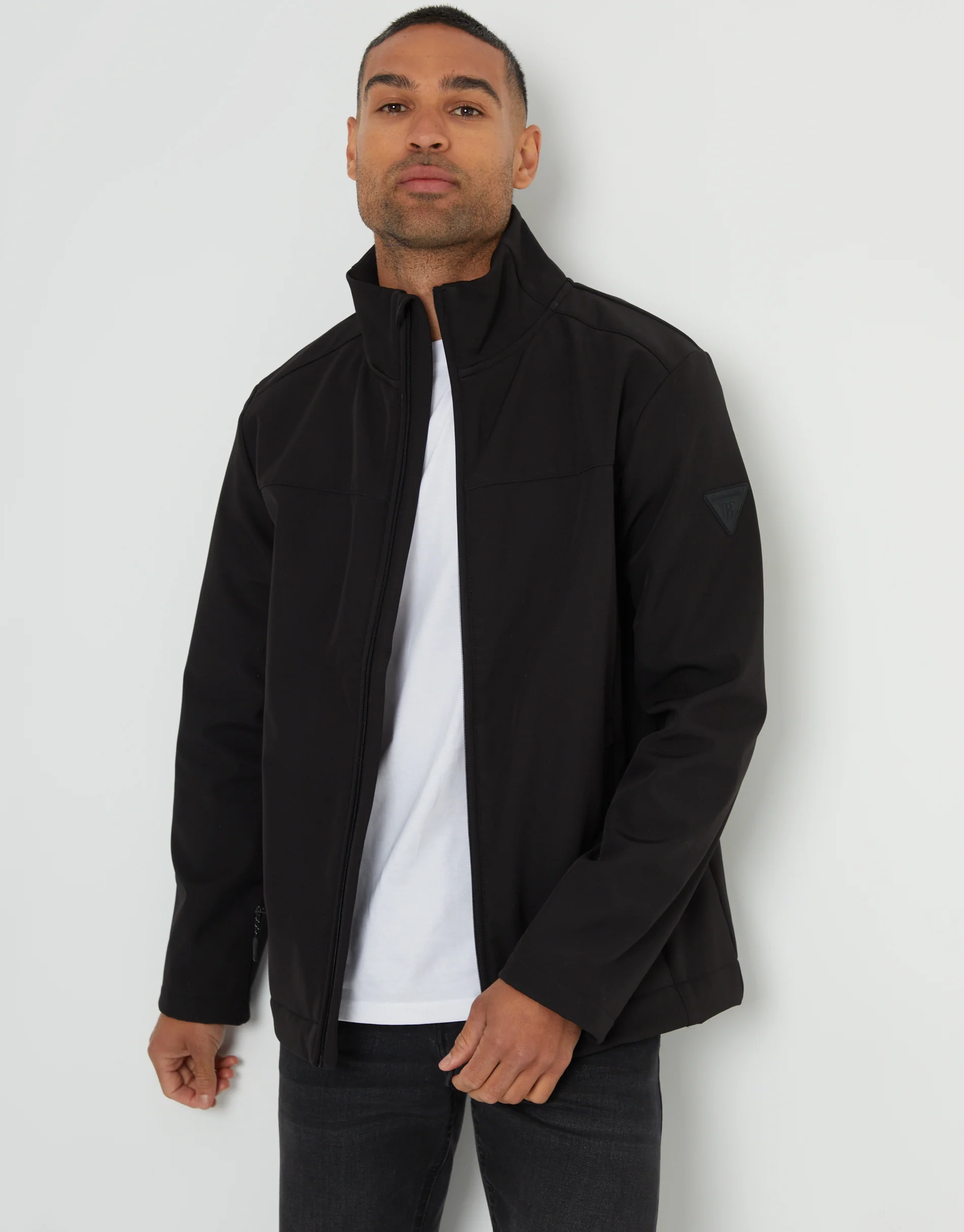 Stretch Funnel Neck Lightweight Jacket in Black