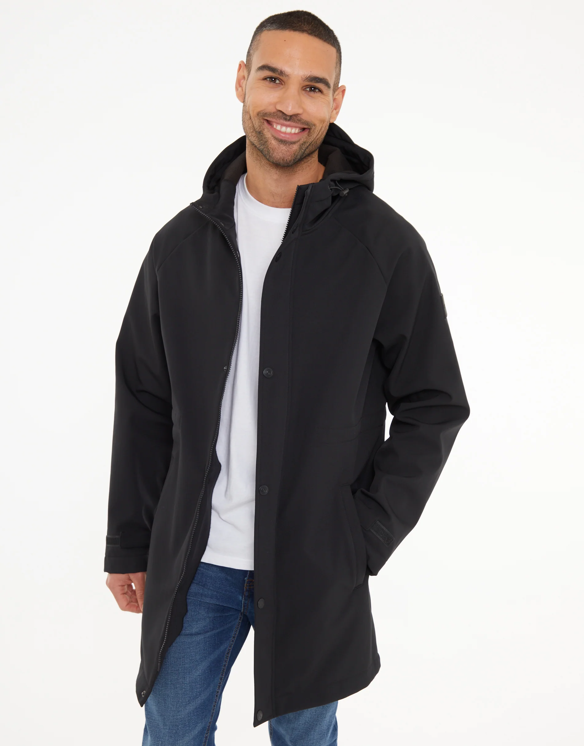 Stretch Hooded Tie Waist Coat in Black