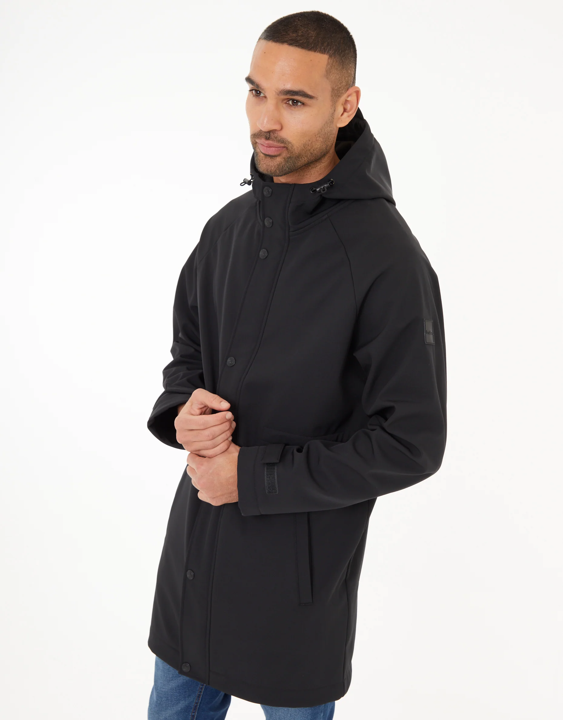 Stretch Hooded Tie Waist Coat in Black - Image 5