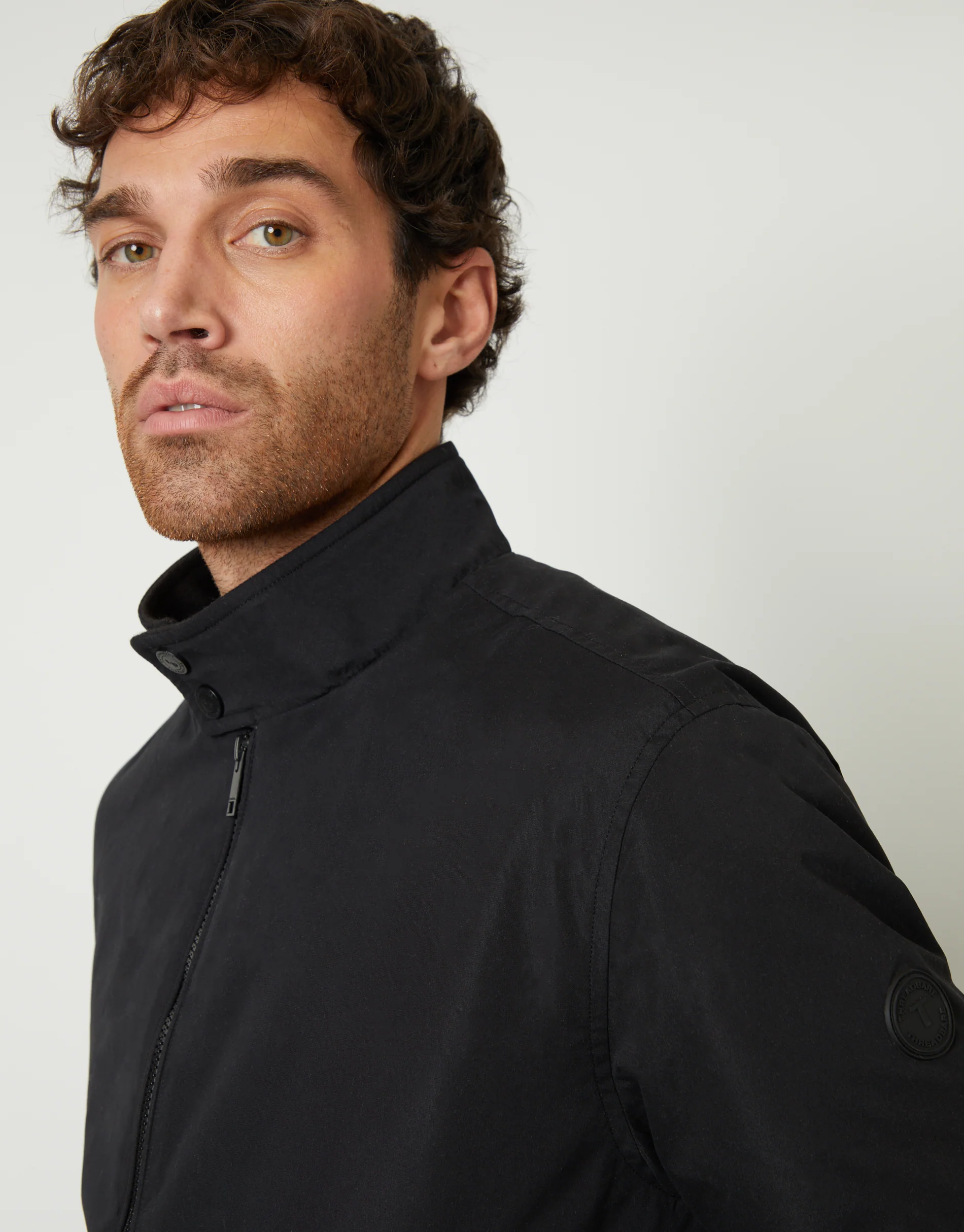 Zip Up Harrington Jacket in Black - Image 4