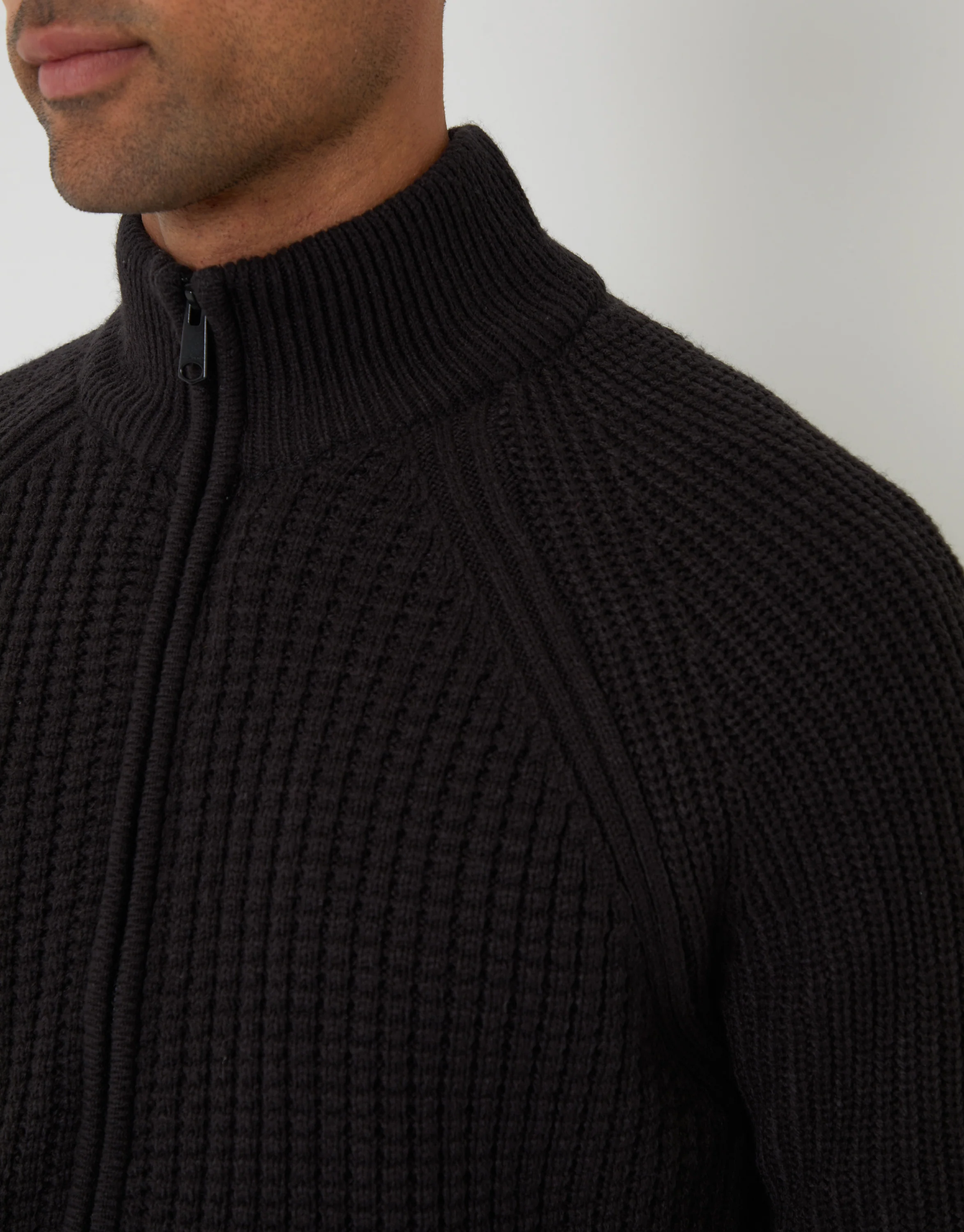 Zip Up Microfleece Lined Cardigan in Black - Image 4
