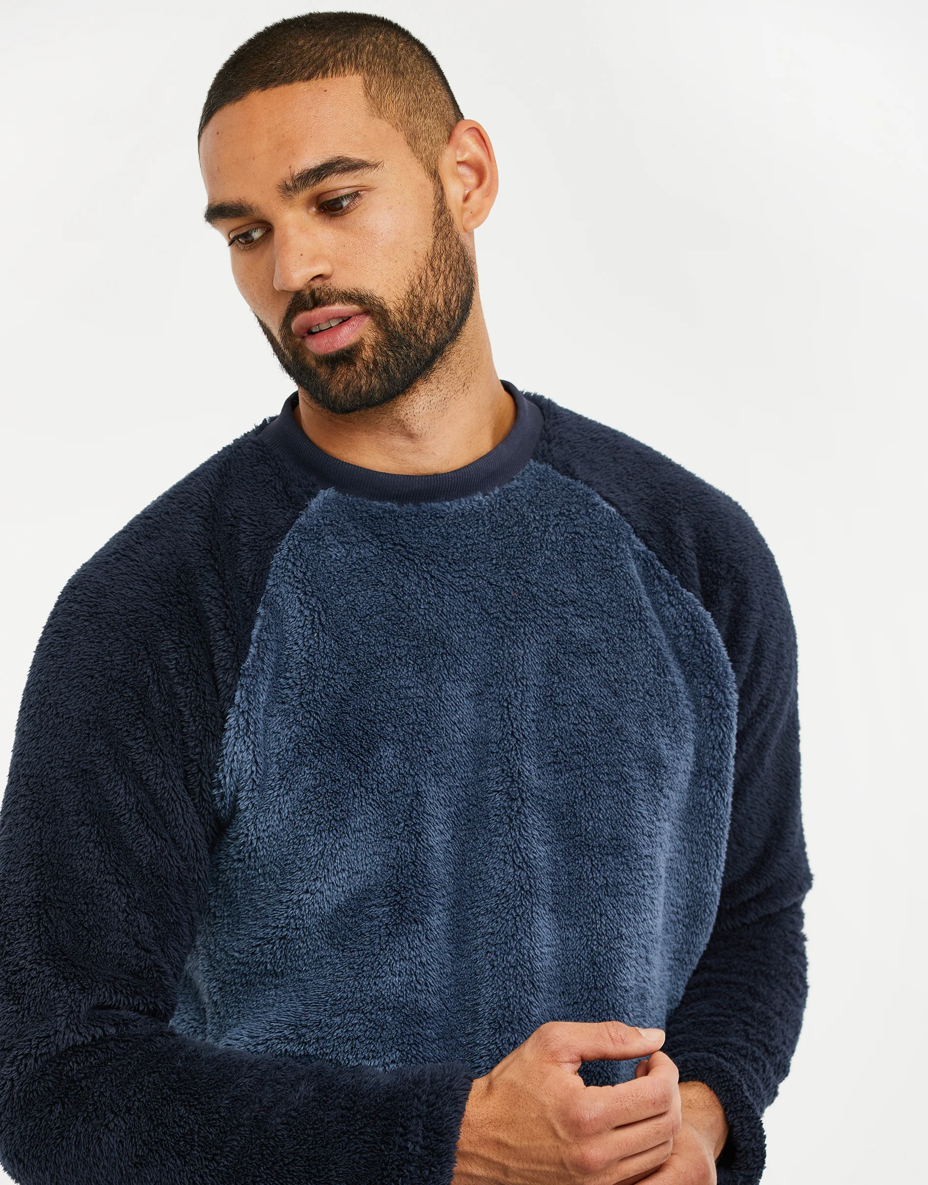Borg Raglan Sweatshirt Lounge Set in Blue - Image 4