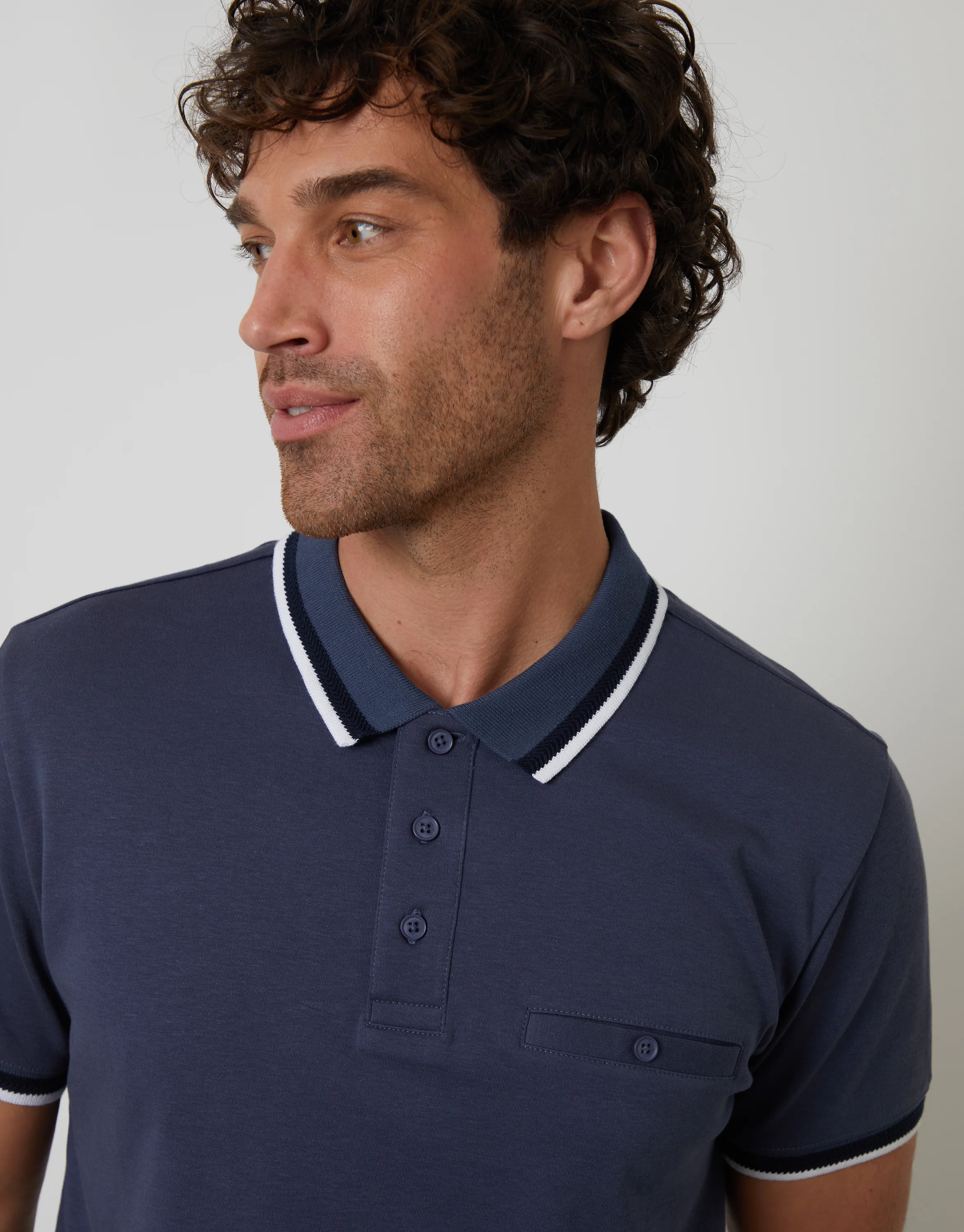 Jetted Pocket Cotton Interlock Polo Shirt in Blue - Image 4