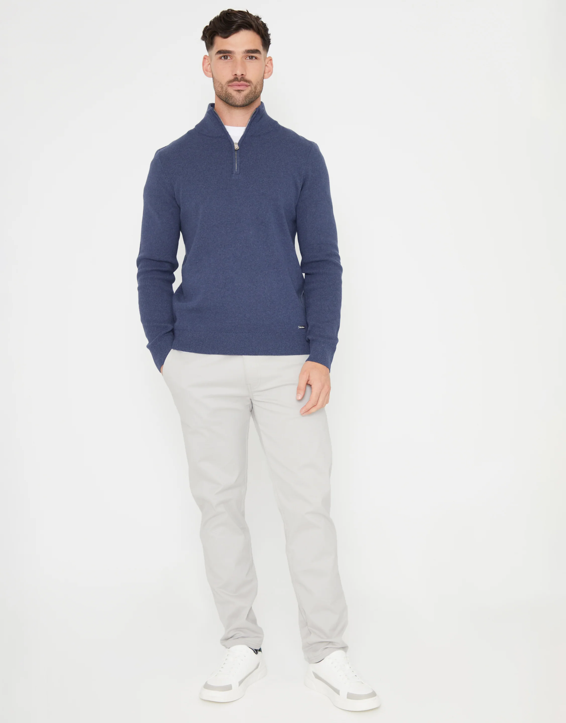 Knitted Quarter Zip Jumper in Blue - Image 3