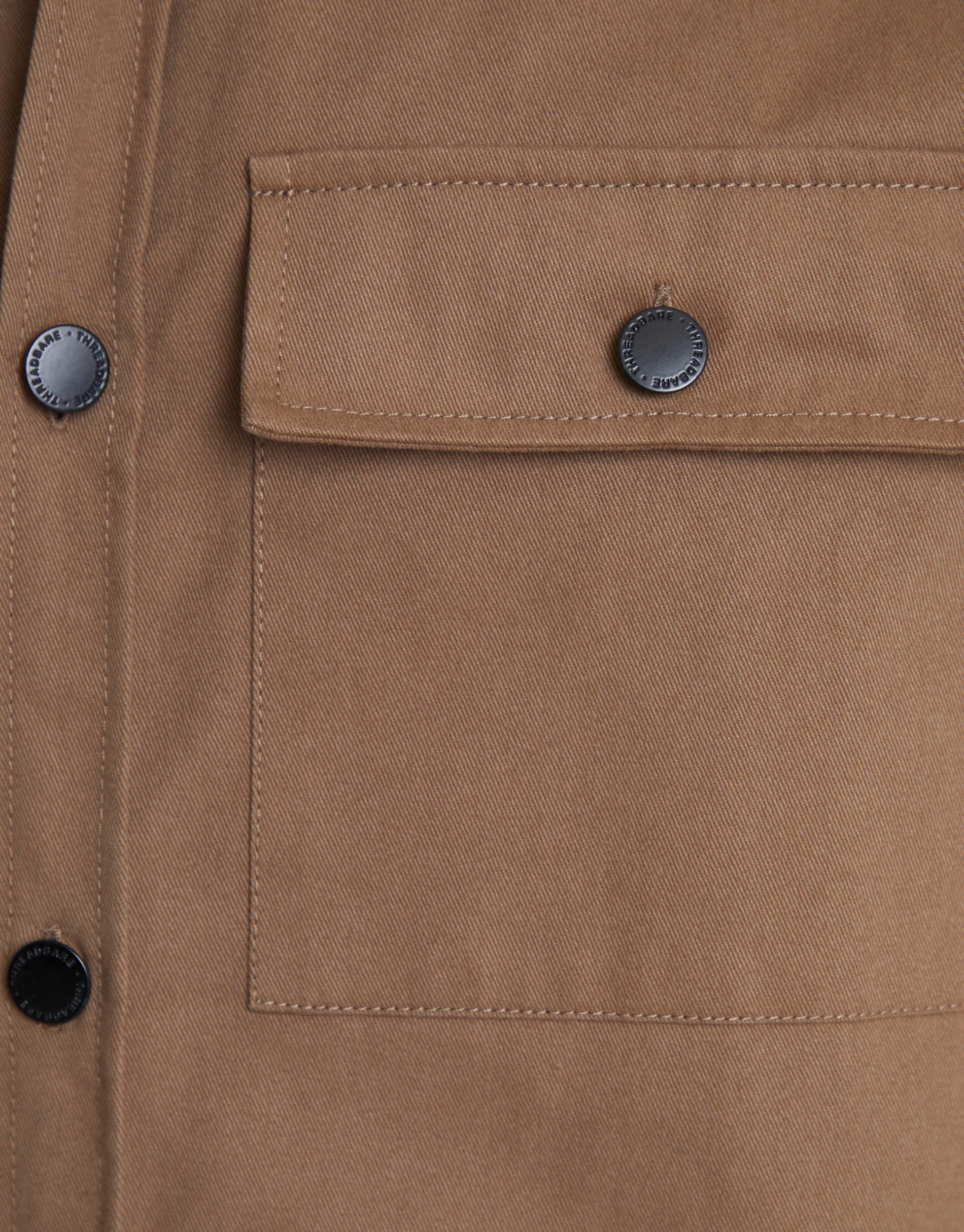 Relaxed Fit Cotton Twill Button Up Shacket in Brown - Image 5
