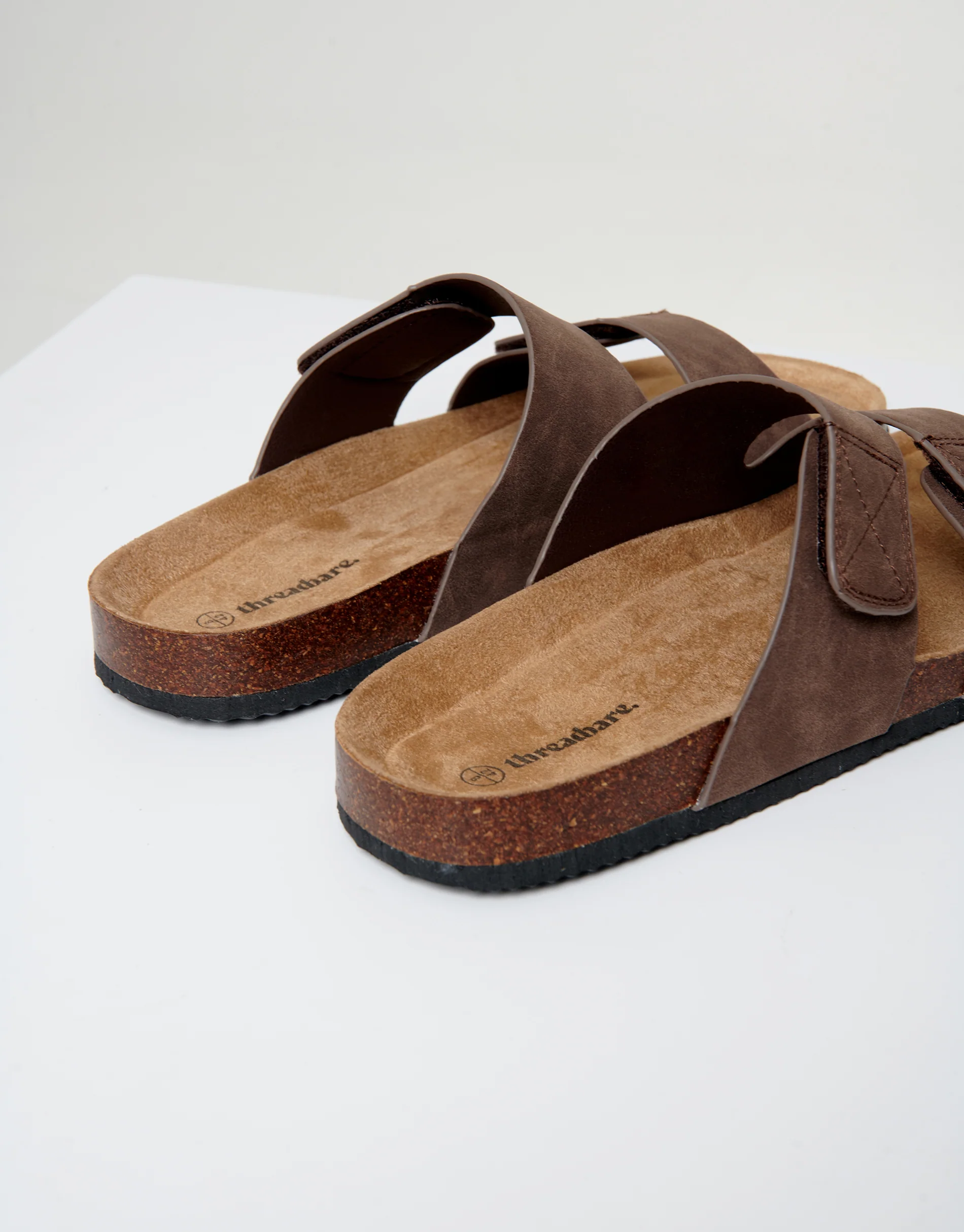Faux Suede Two Strap Sandals in Brown - Image 4