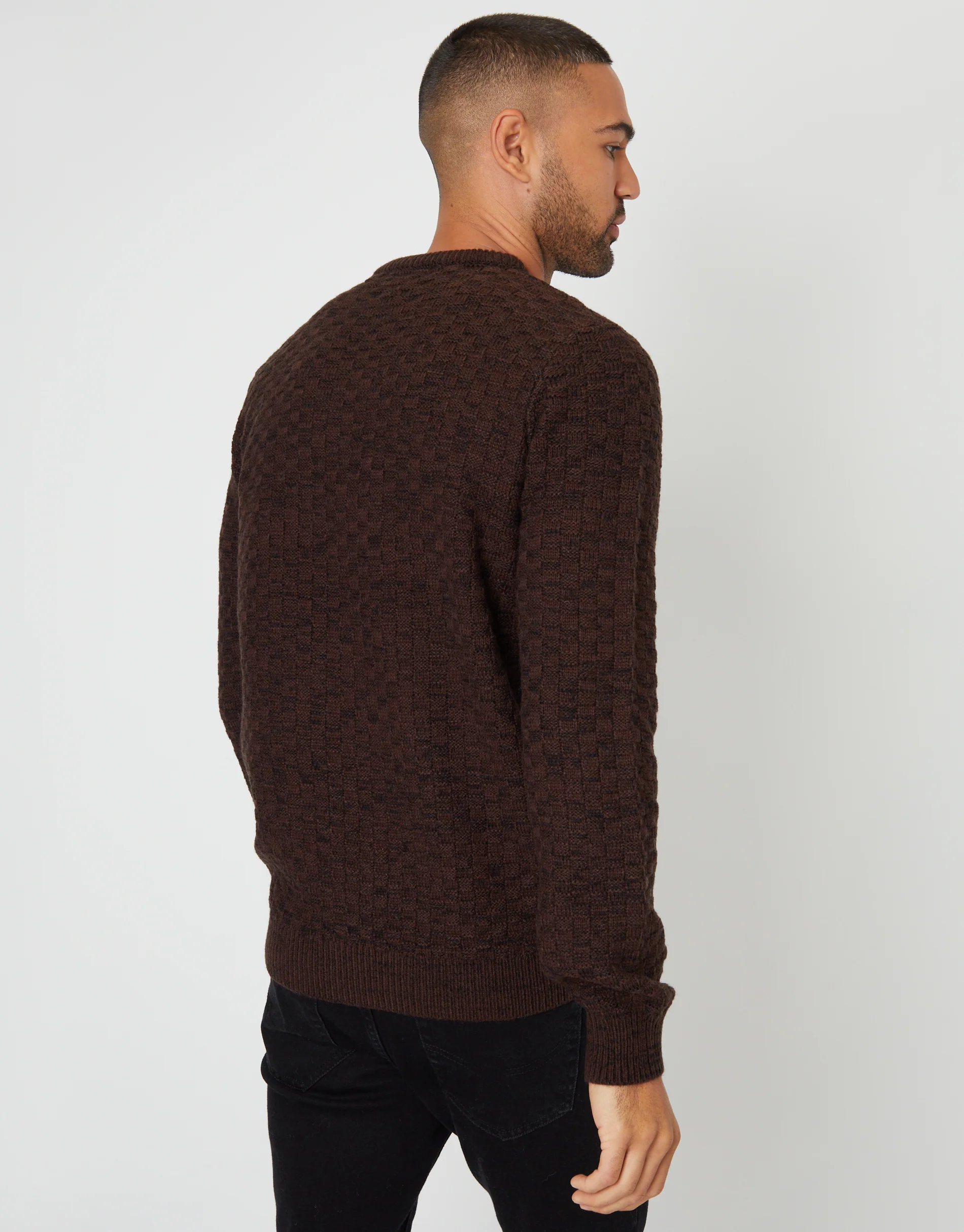 Knitted Crew Neck Jumper in Brown - Image 3