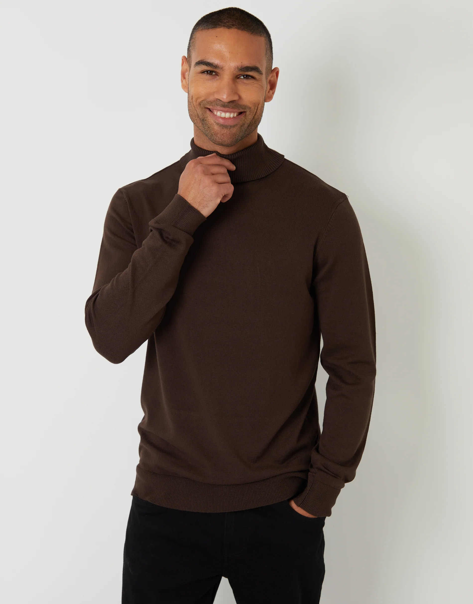 Knitted Roll Neck Jumper in Brown