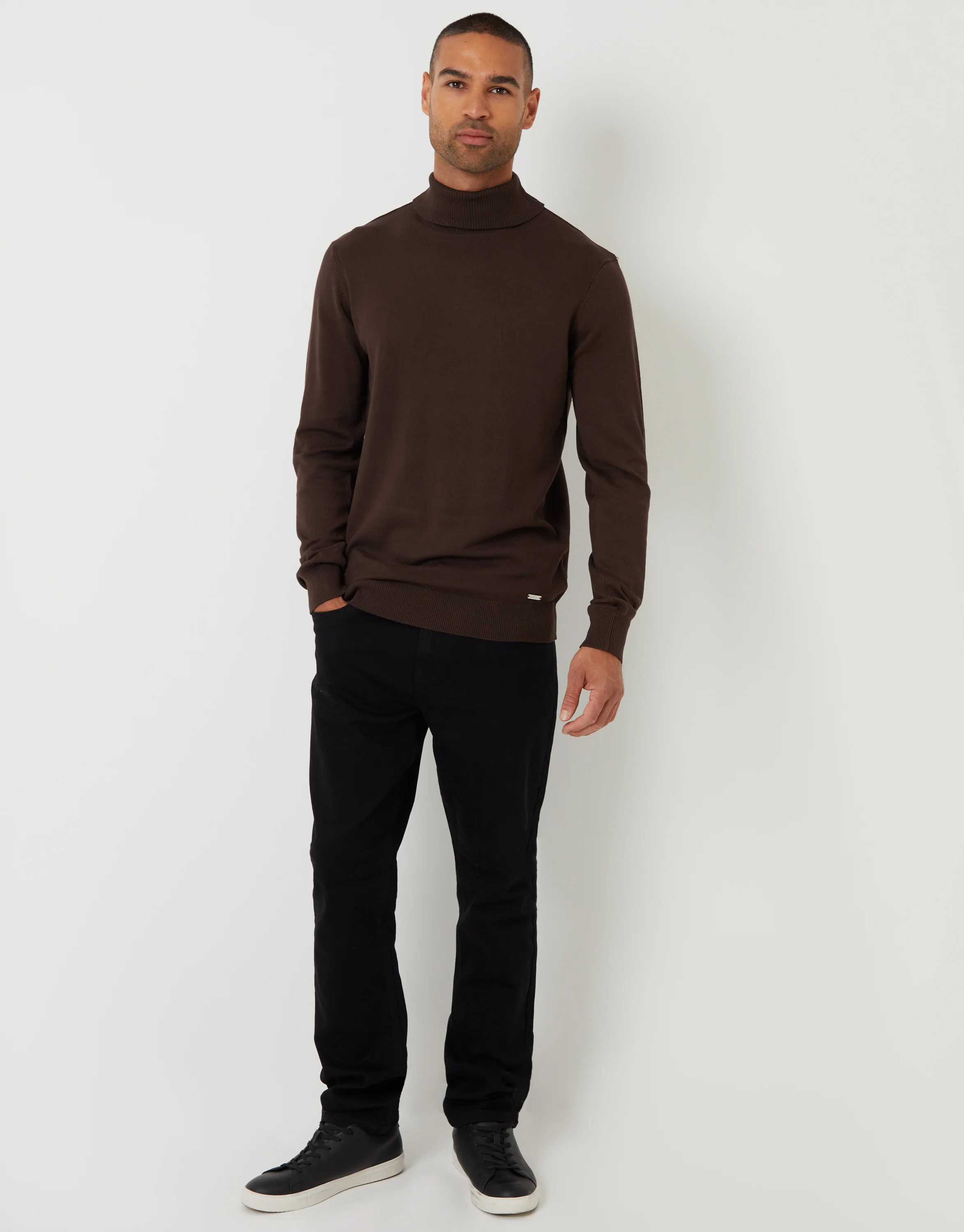 Knitted Roll Neck Jumper in Brown - Image 3