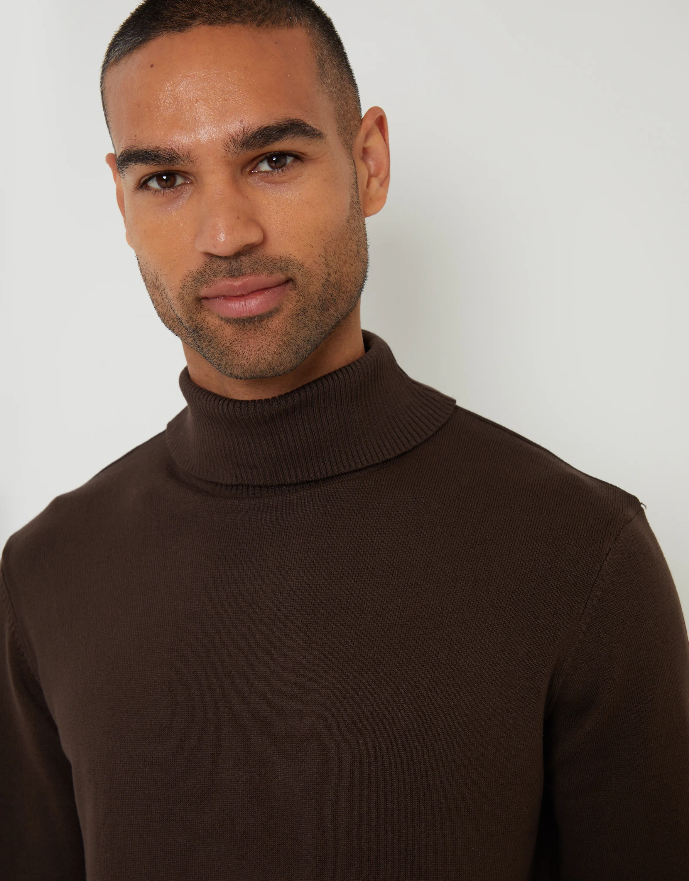 Knitted Roll Neck Jumper in Brown - Image 4