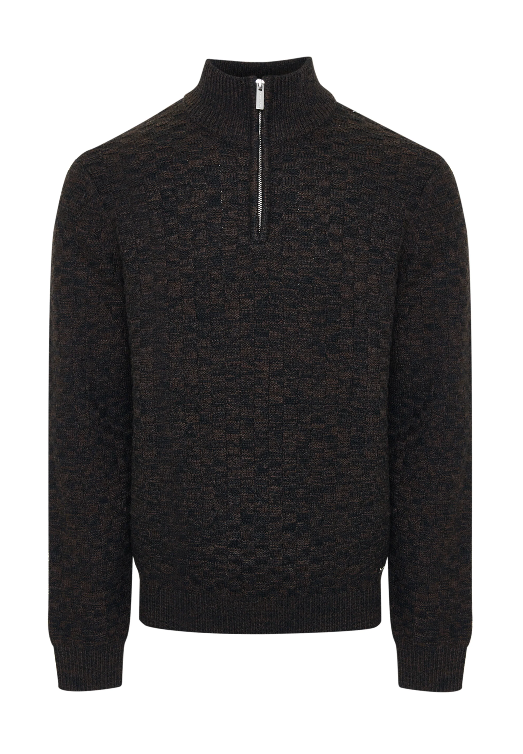 Basket Stitch Quarter Zip Jumper in Brown - Image 5
