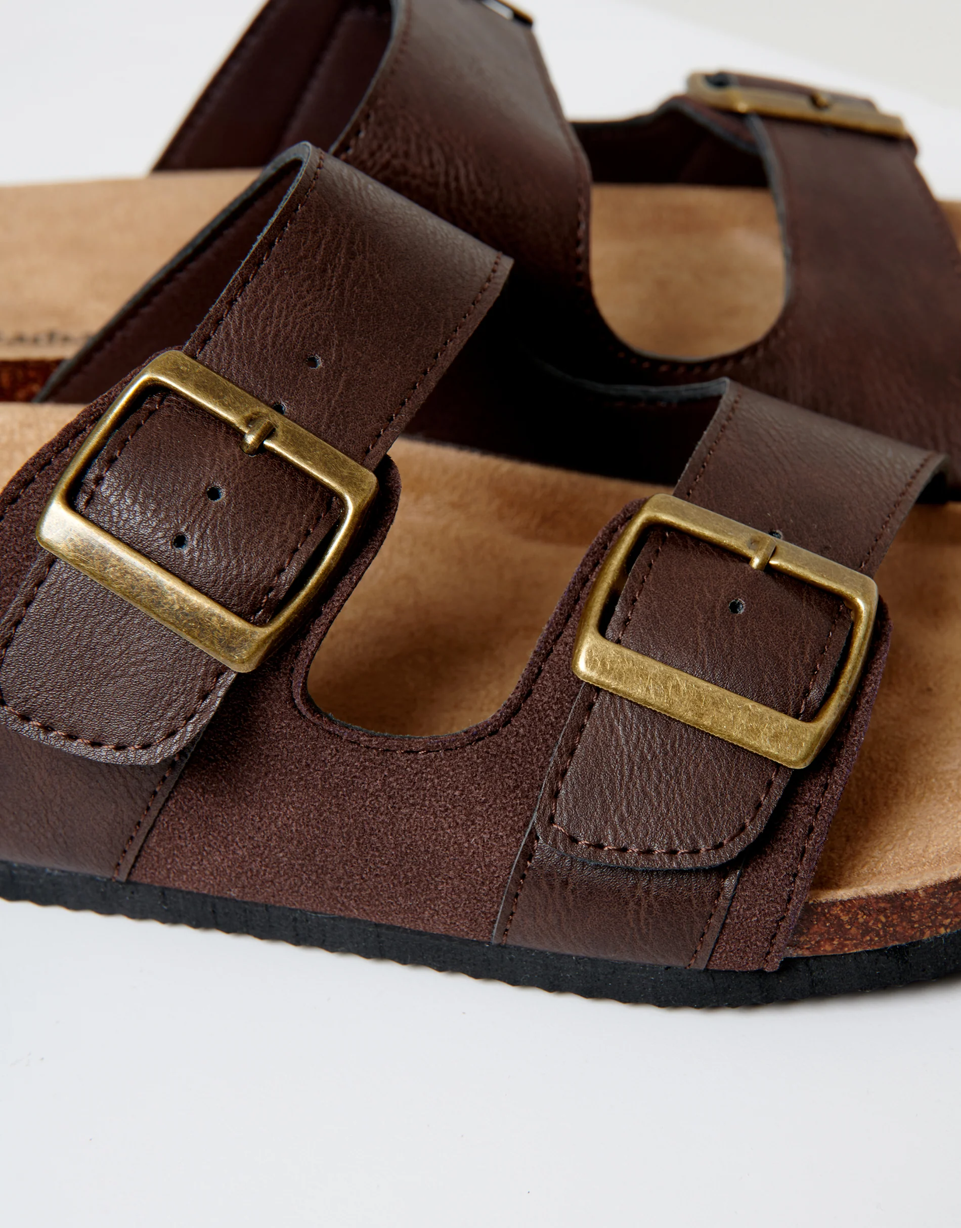 Slip On Two Buckle Strap Sandals in Brown - Image 3