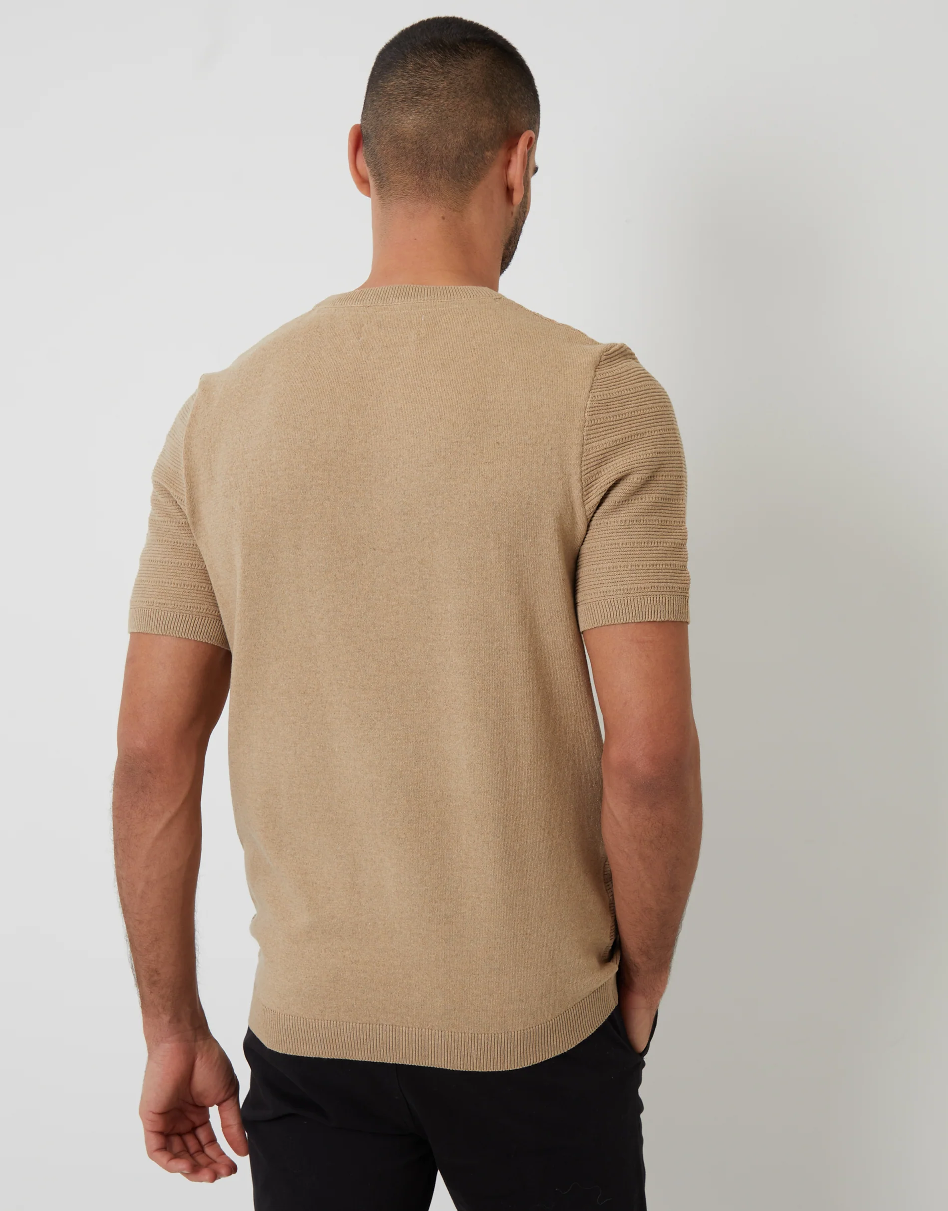 Textured Knitted T-Shirt in Brown - Image 2