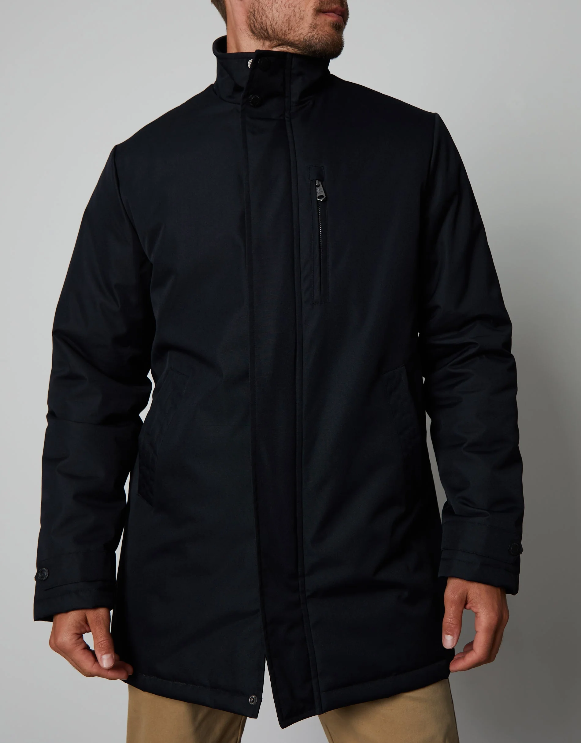 Funnel Neck Lightweight Mac in Black - Image 2