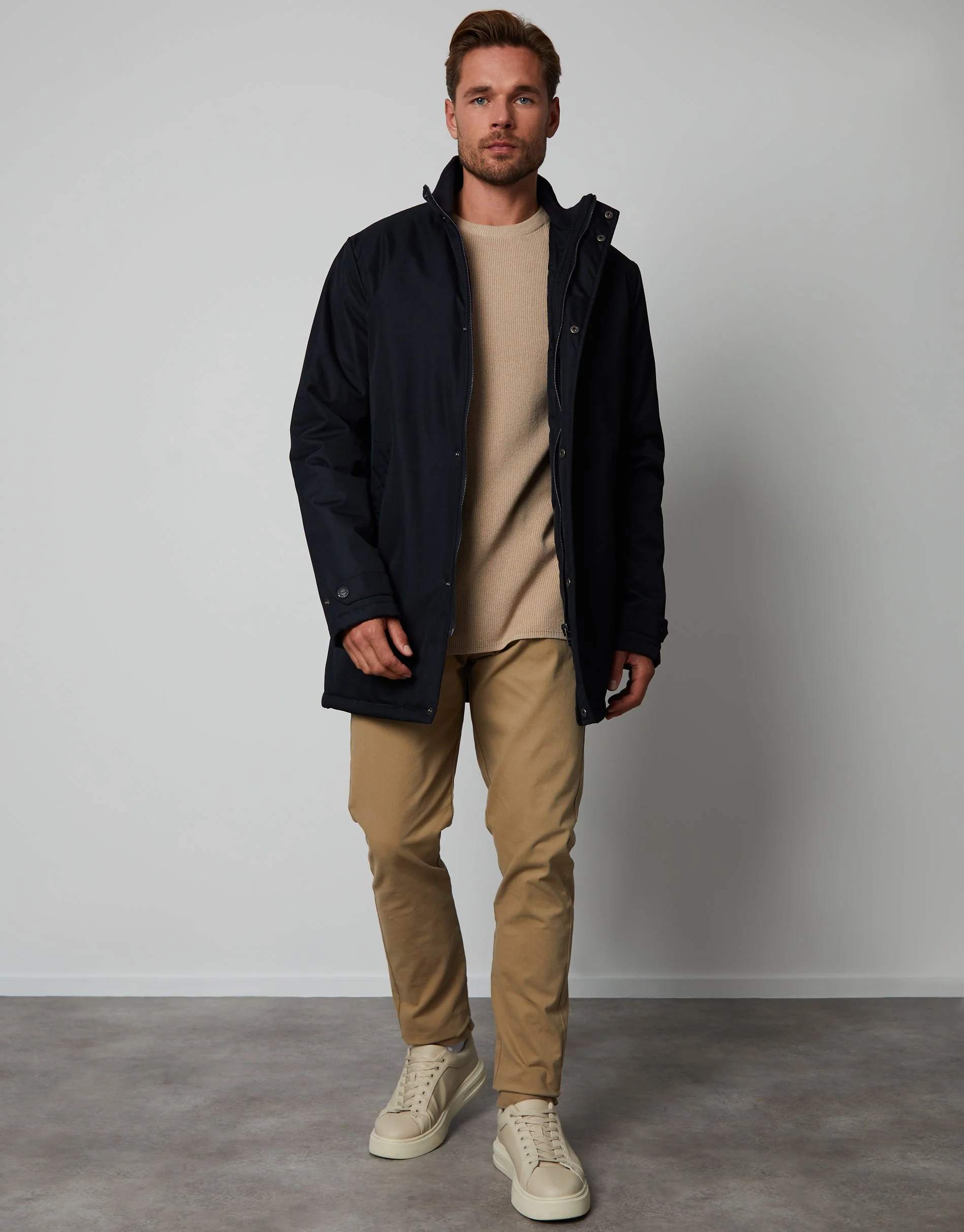 Funnel Neck Lightweight Mac in Black - Image 3