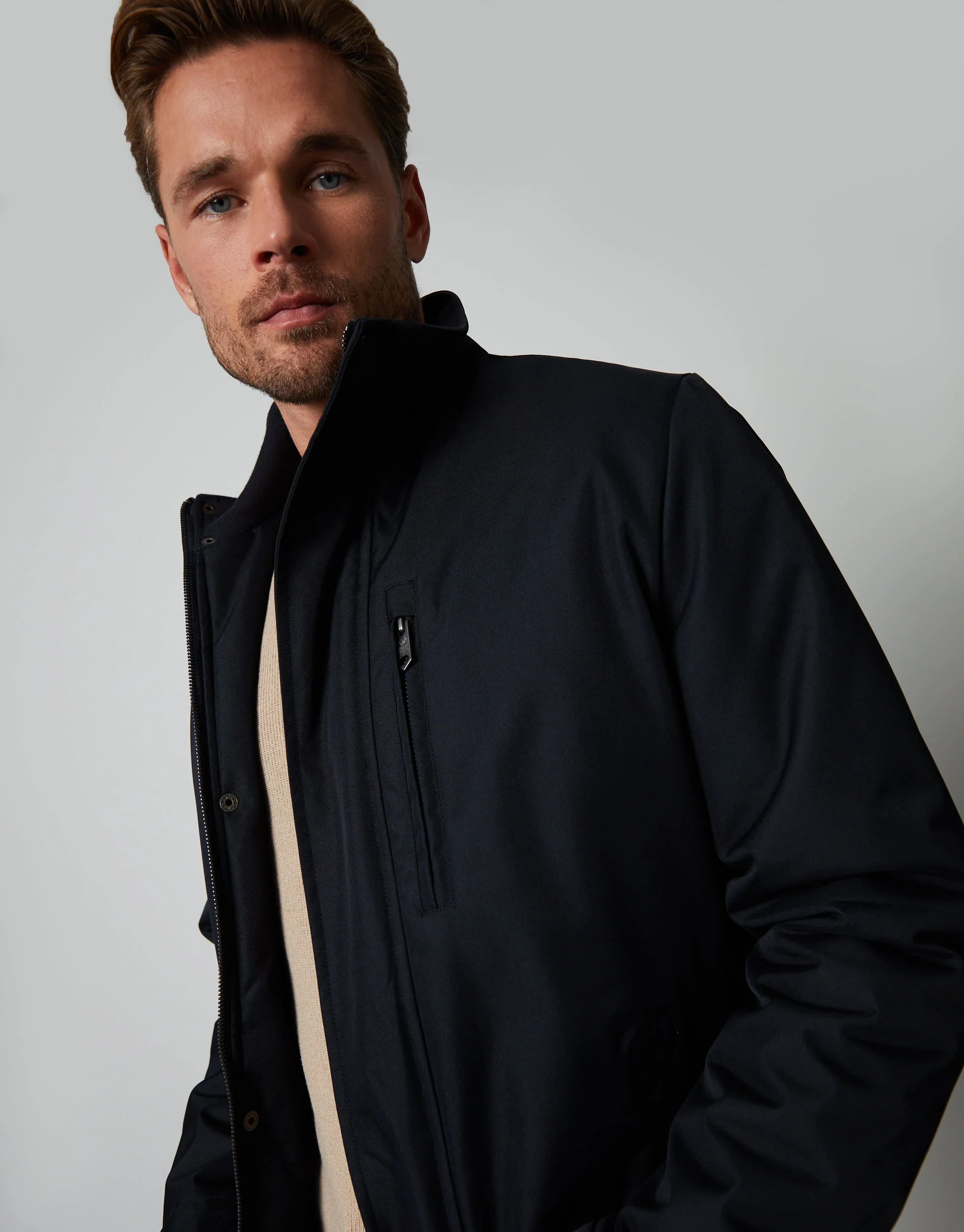 Funnel Neck Lightweight Mac in Black - Image 4