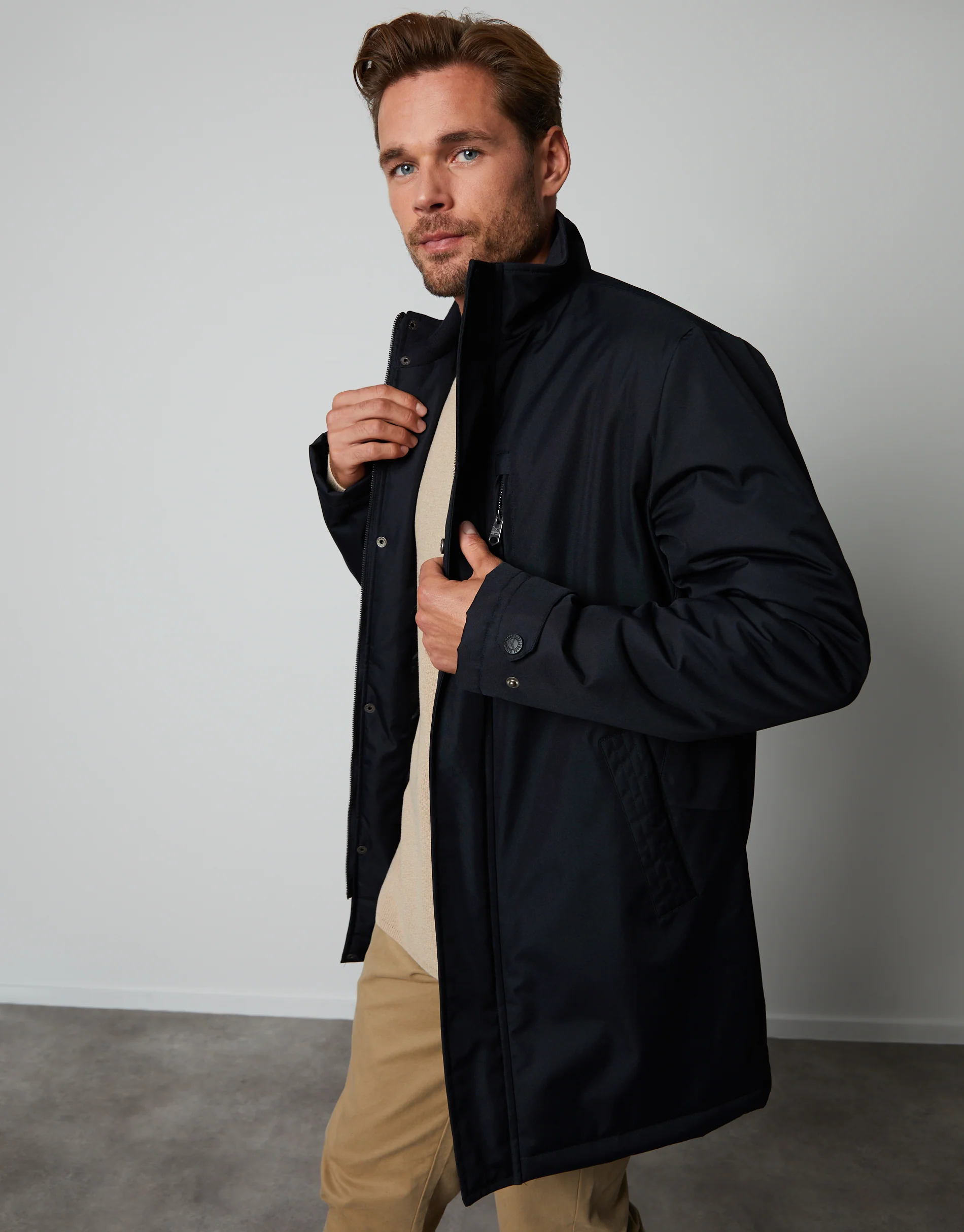 Funnel Neck Lightweight Mac in Black - Image 5