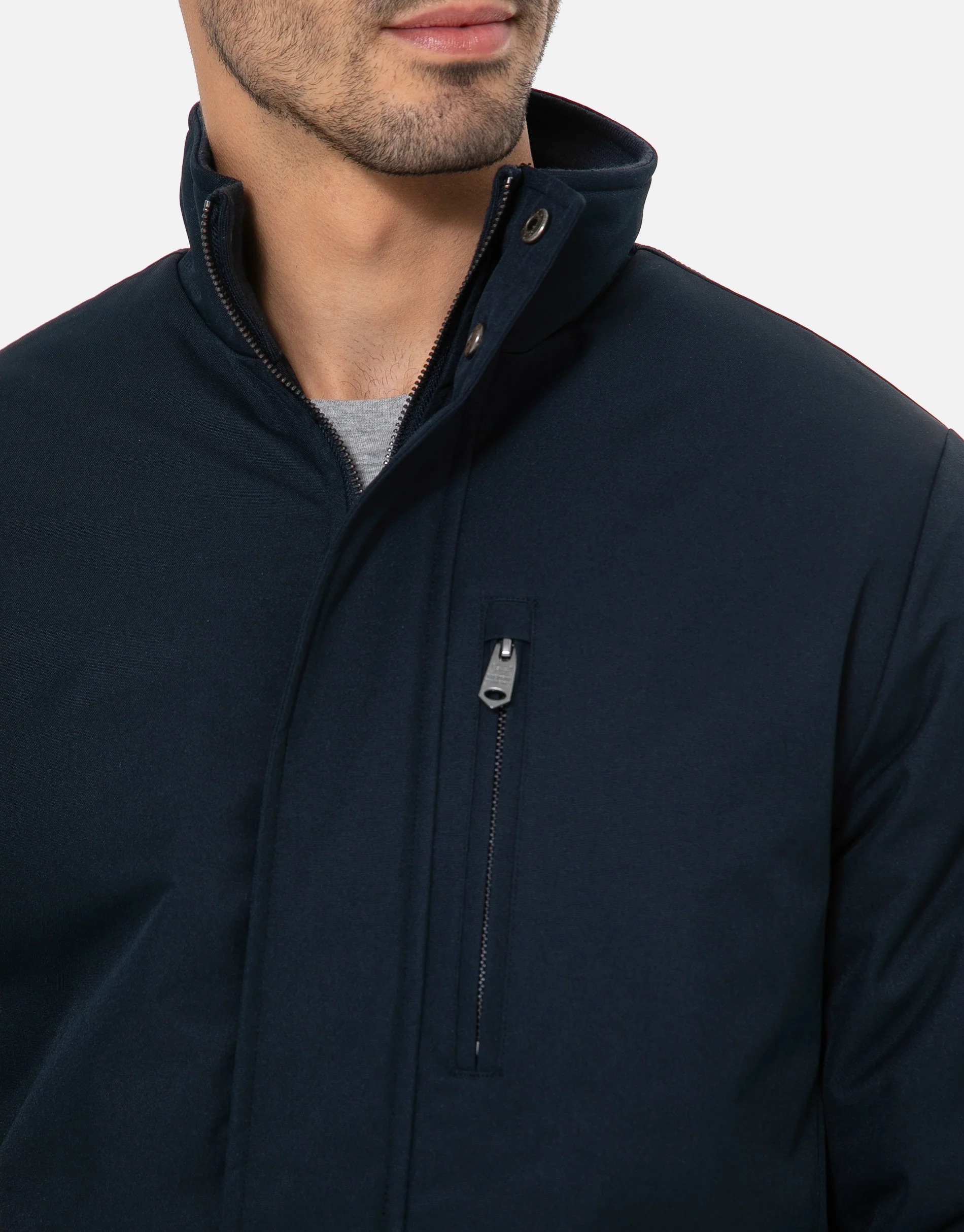 Funnel Neck Lightweight Mac in Navy - Image 4