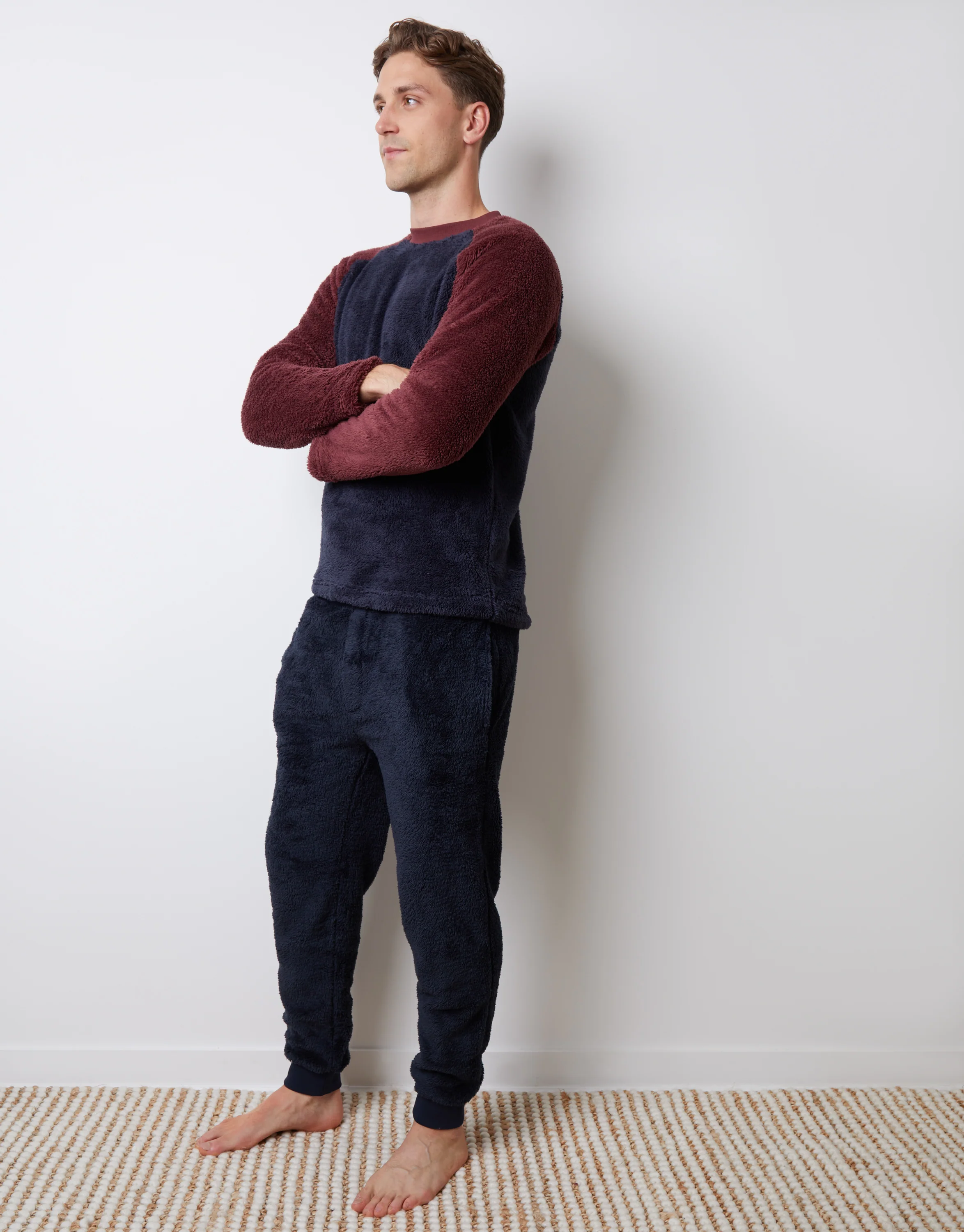 Borg Raglan Sweatshirt Lounge Set in Burgundy - Image 4