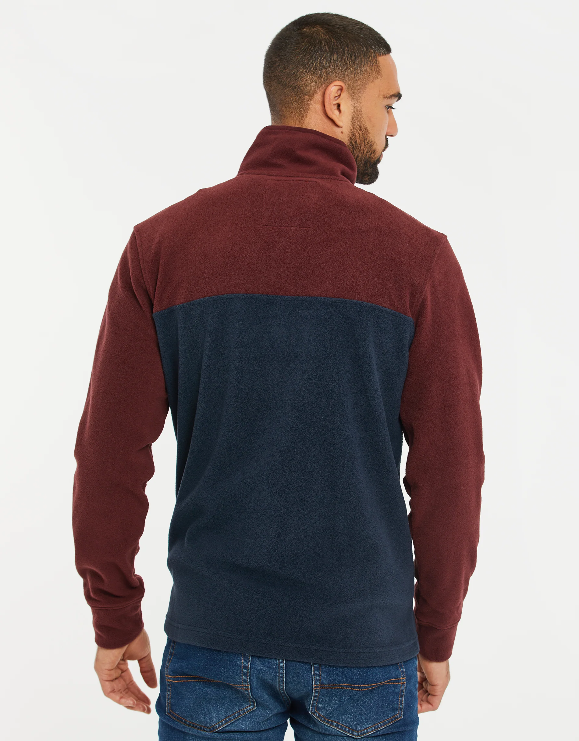 Colourblock Quarter Zip Fleece in Burgundy & Navy - Image 2