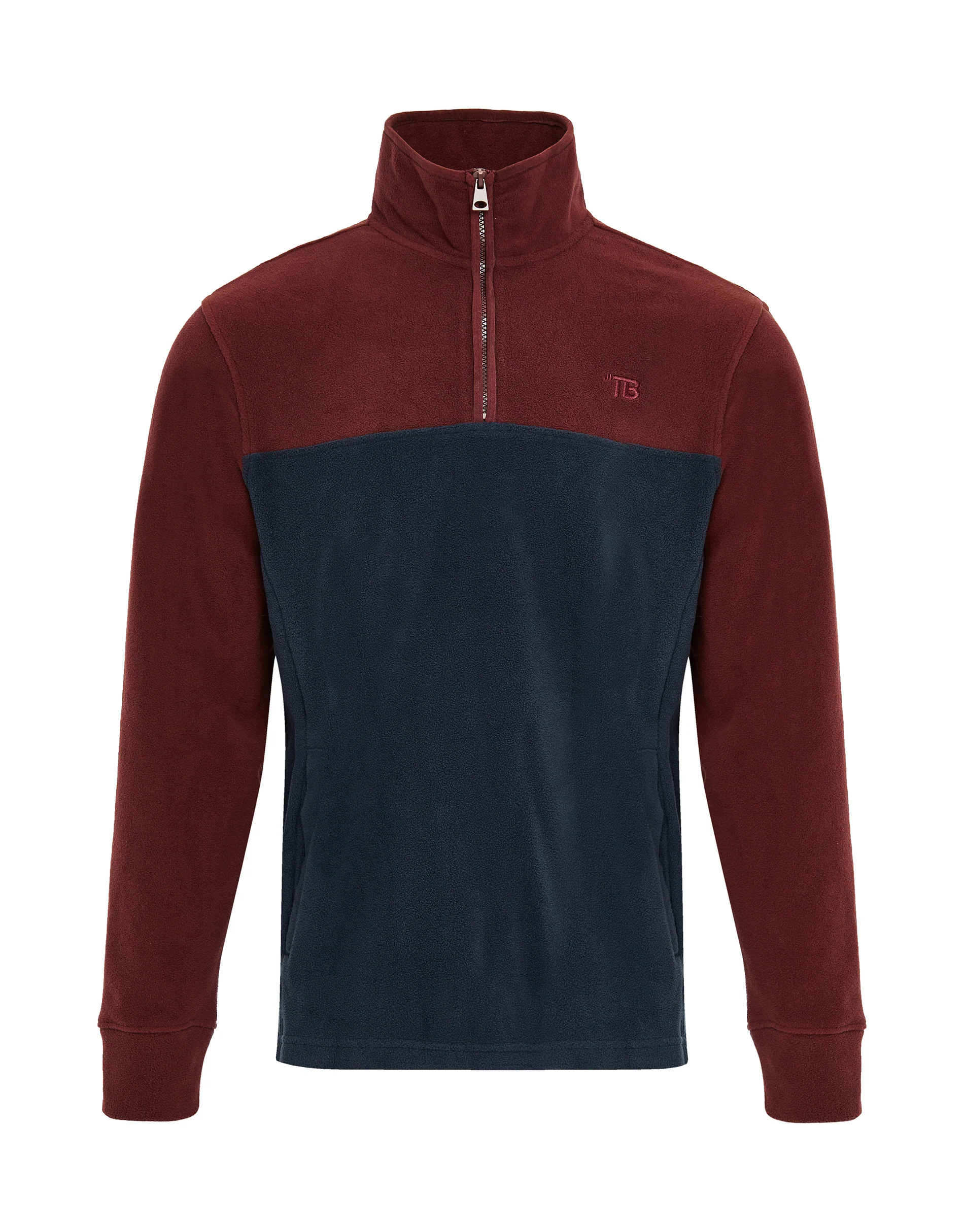 Colourblock Quarter Zip Fleece in Burgundy & Navy - Image 5