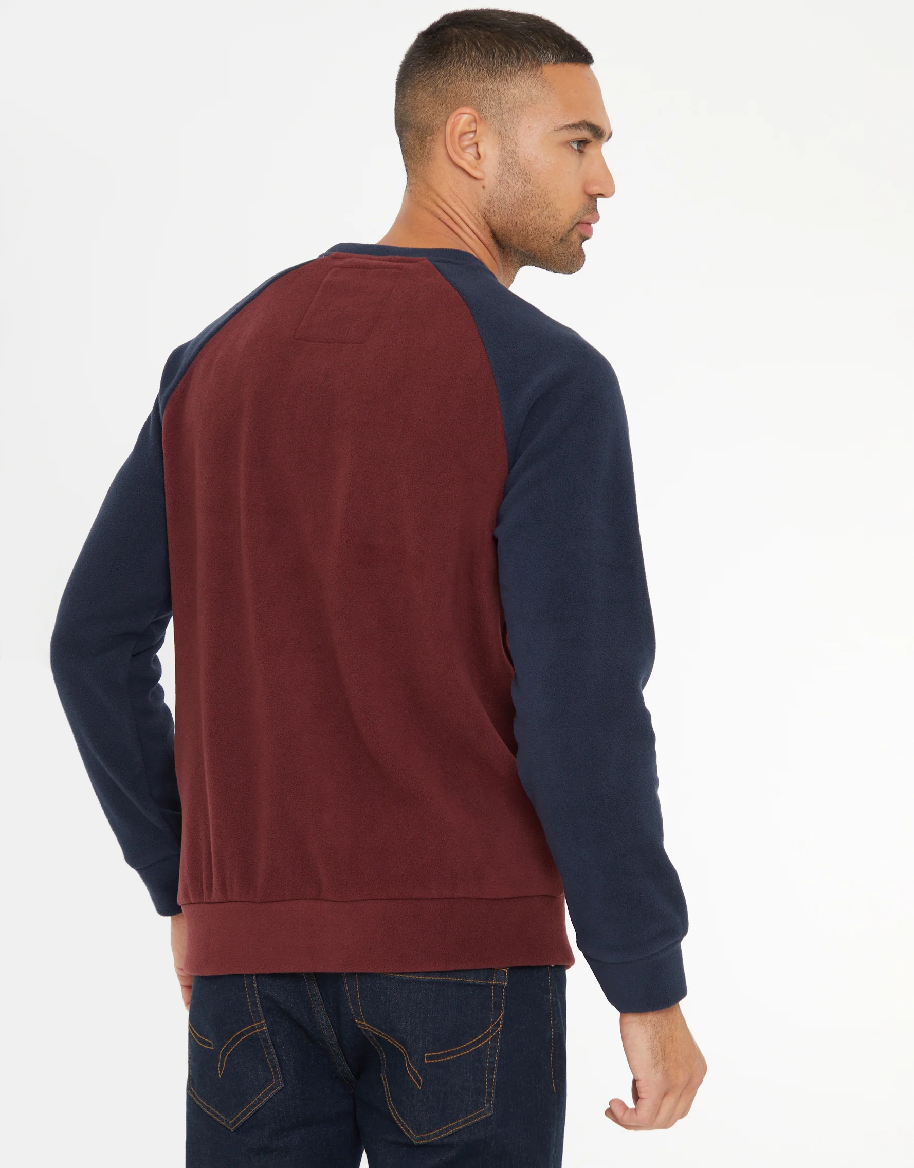 Raglan Microfleece Crew Neck Sweatshirt in Burgundy & Navy - Image 6