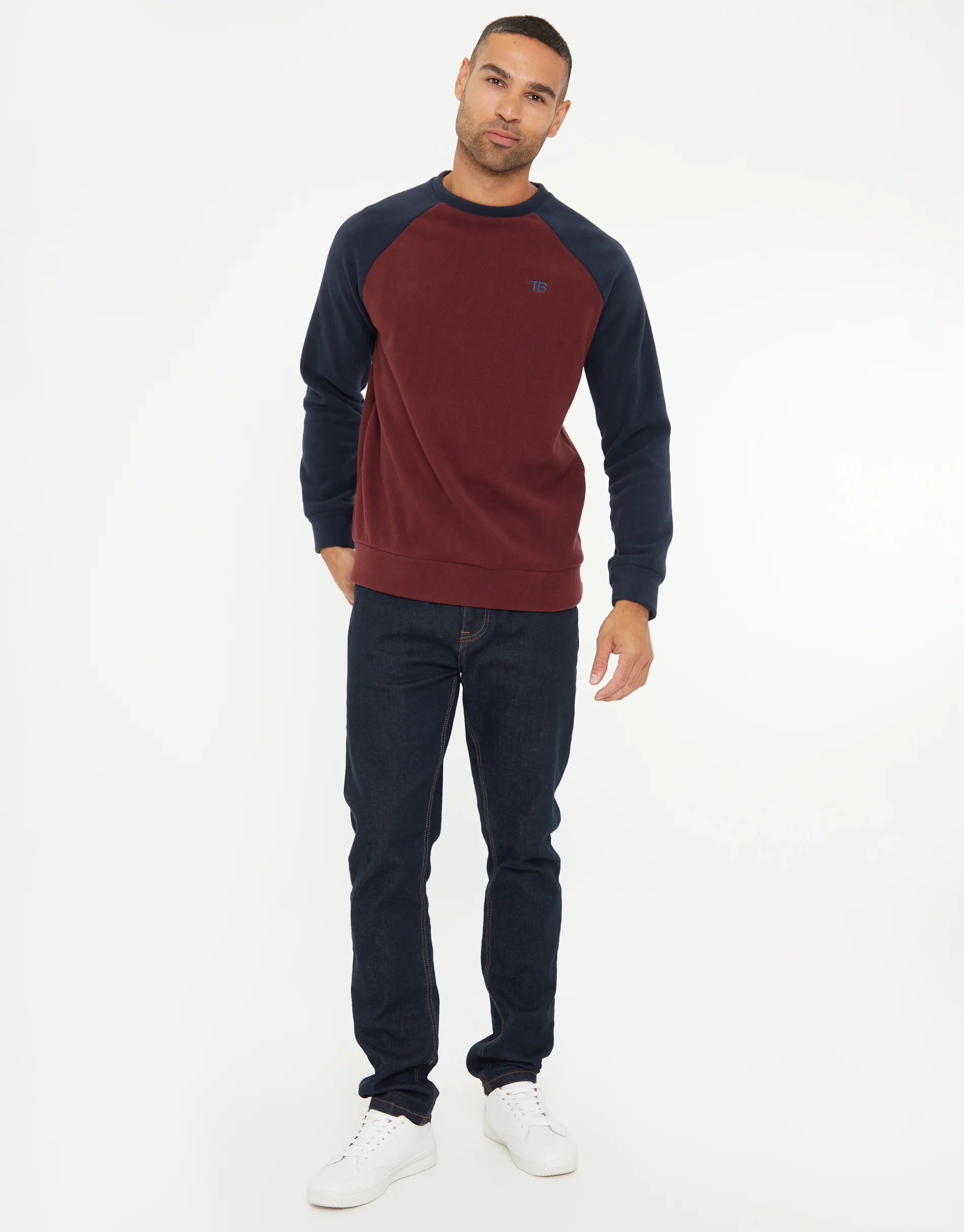 Raglan Microfleece Crew Neck Sweatshirt in Burgundy & Navy - Image 7