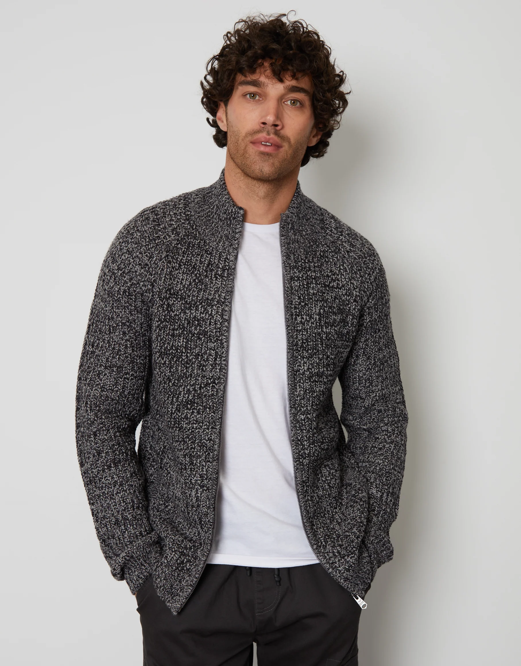 Full-Zip Cardigan in Charcoal Grey
