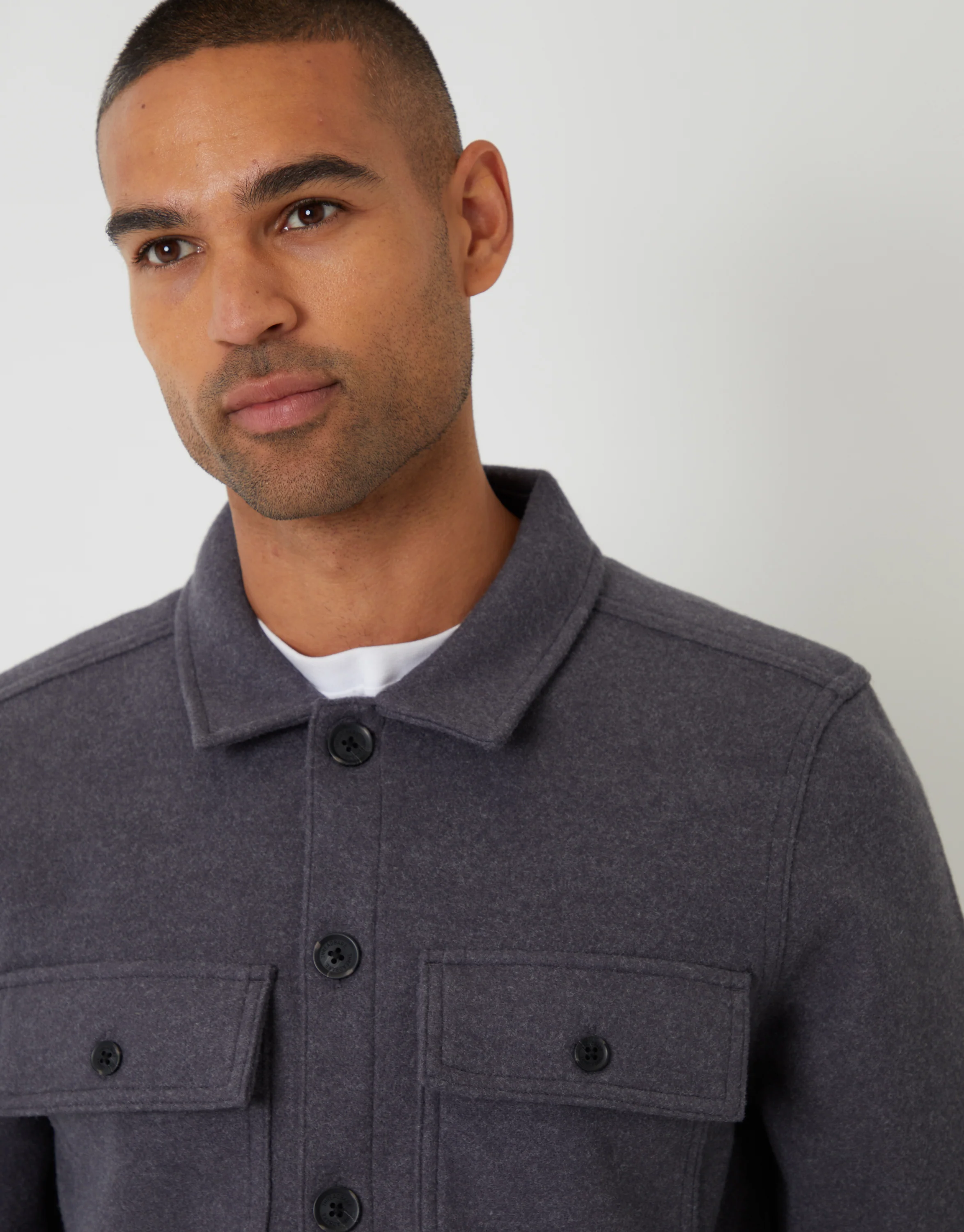 Faux Wool Button Up Shacket in Charcoal Grey - Image 4