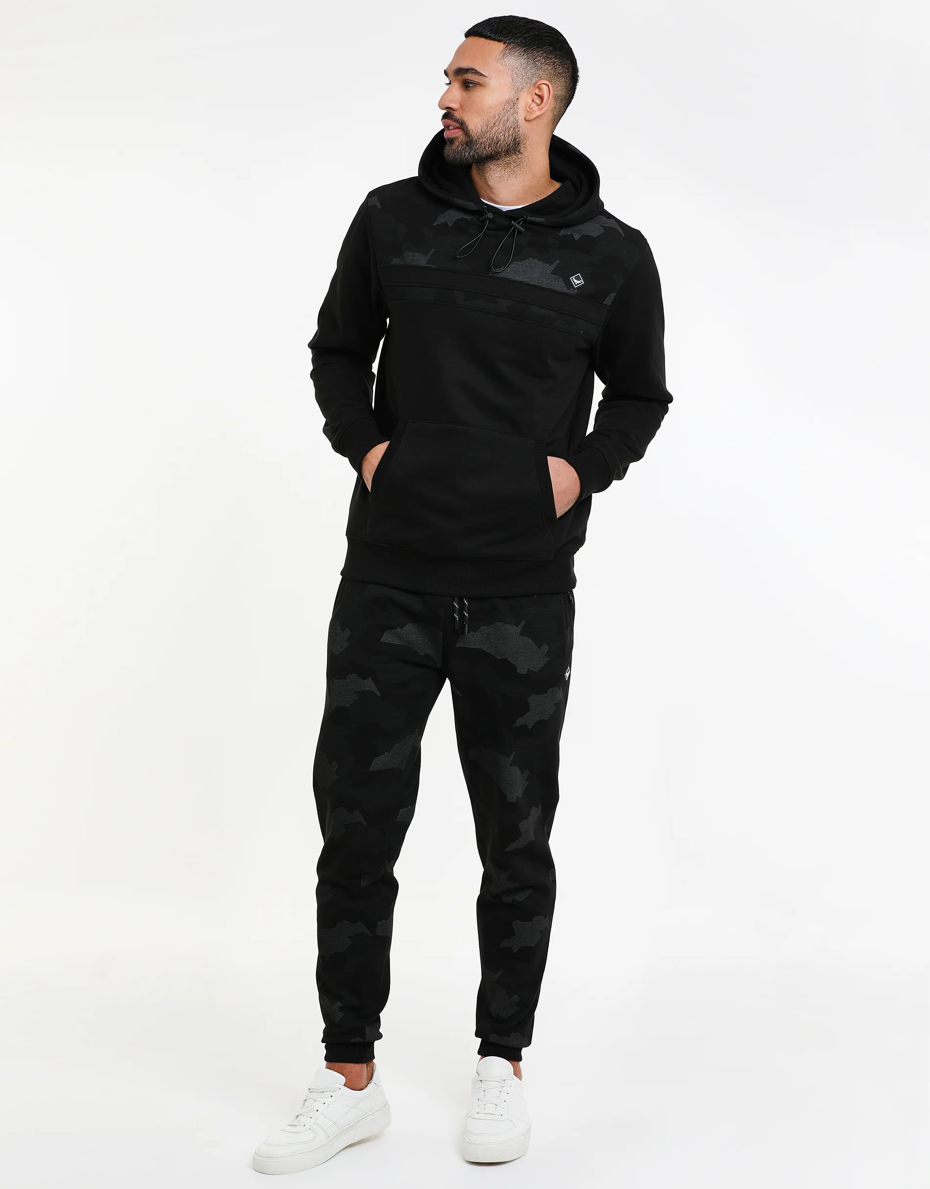 Camo Panel Overhead Hoodie in Charcoal Grey - Image 3