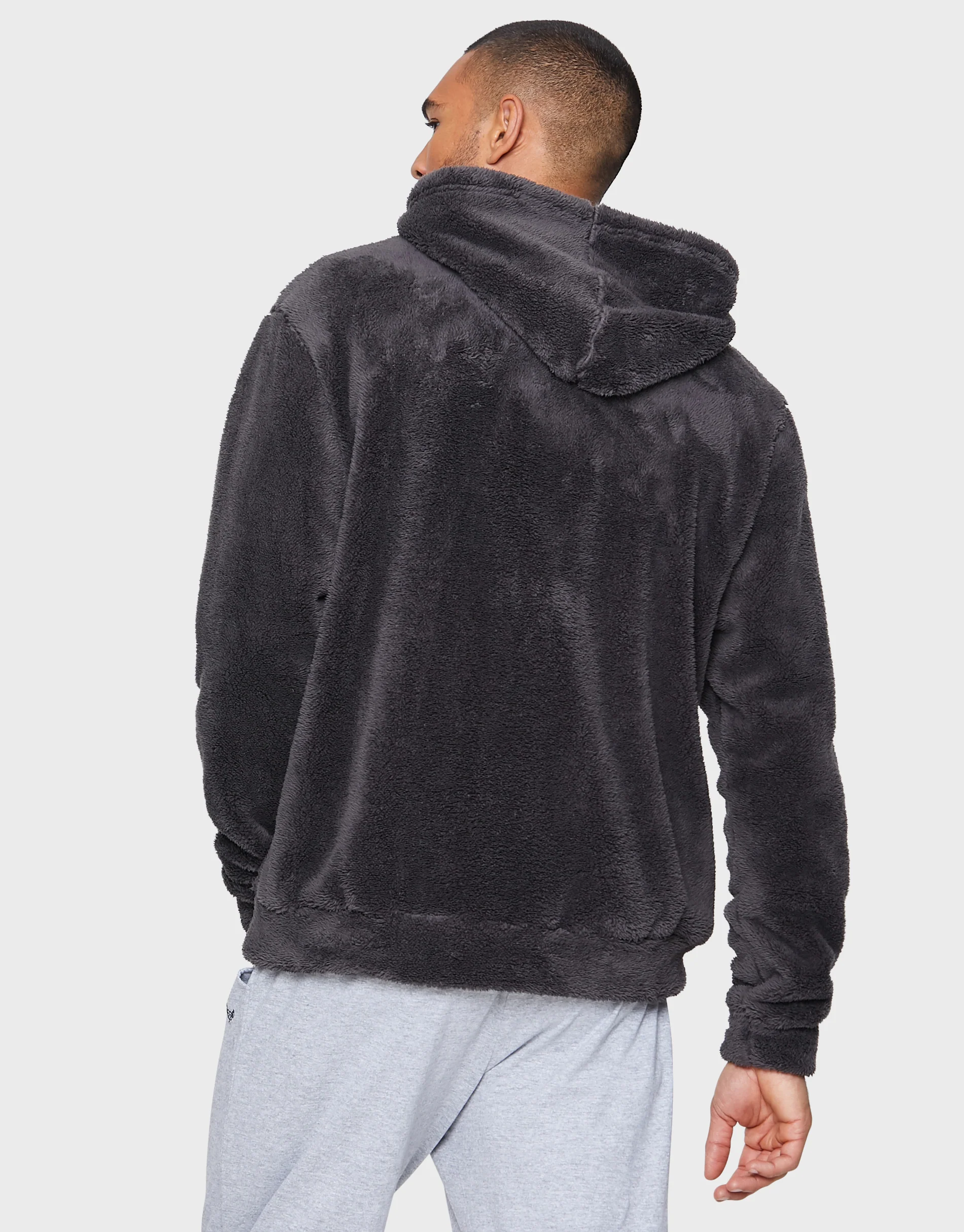 Borg Zip-Through Lounge Hoodie in Charcoal Grey - Image 2