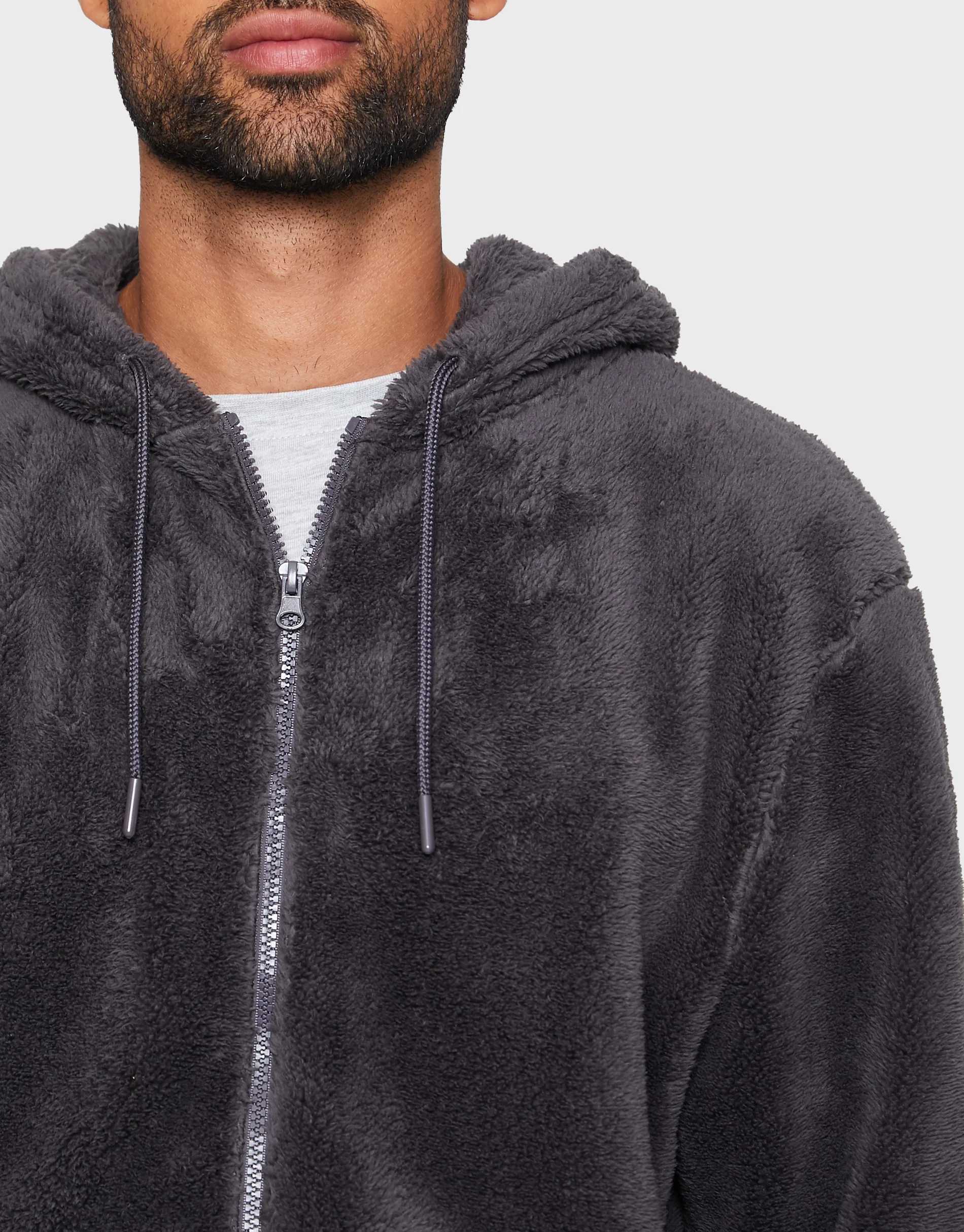 Borg Zip-Through Lounge Hoodie in Charcoal Grey - Image 4