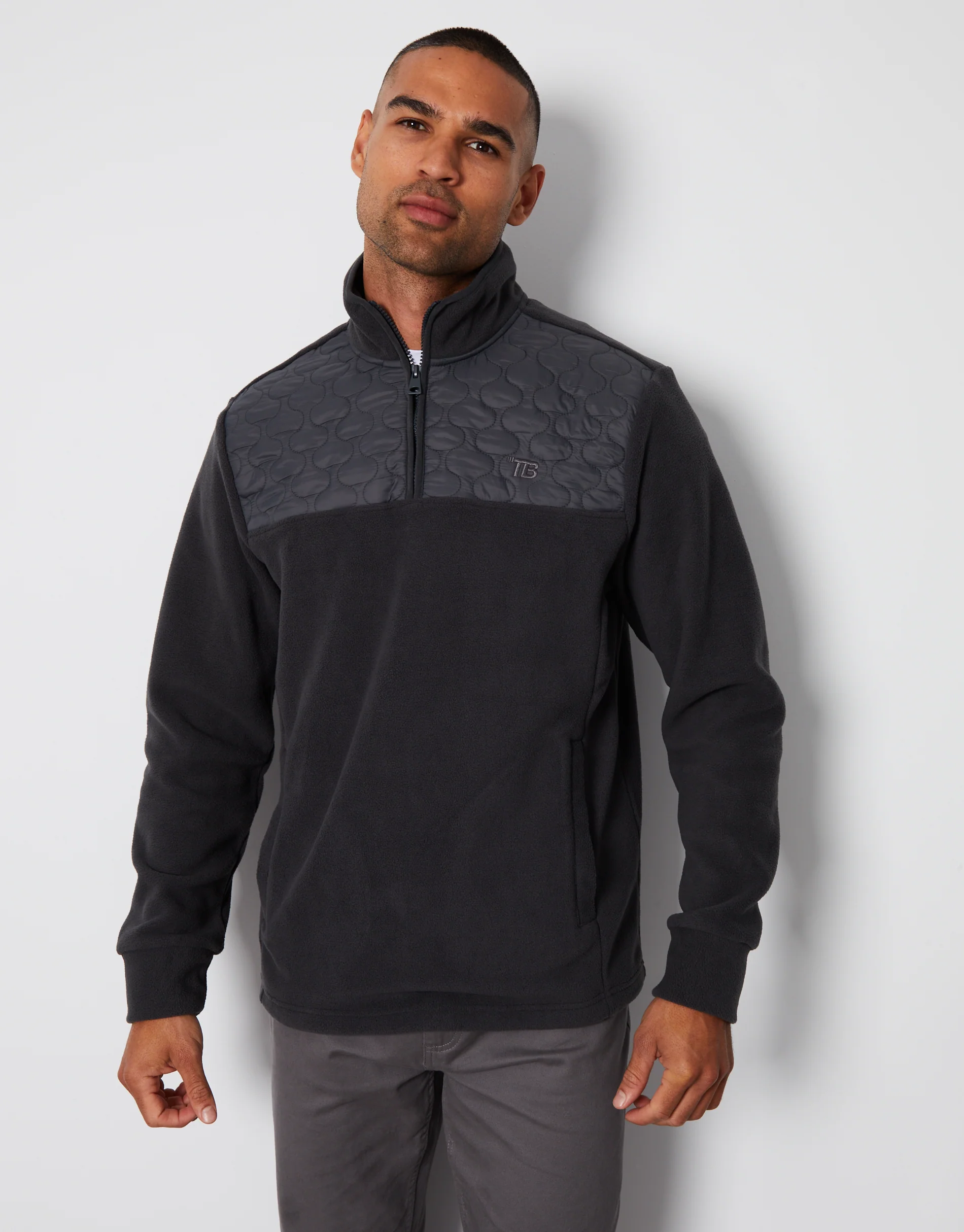 Onion Quilted Quarter Zip Fleece in Charcoal Grey