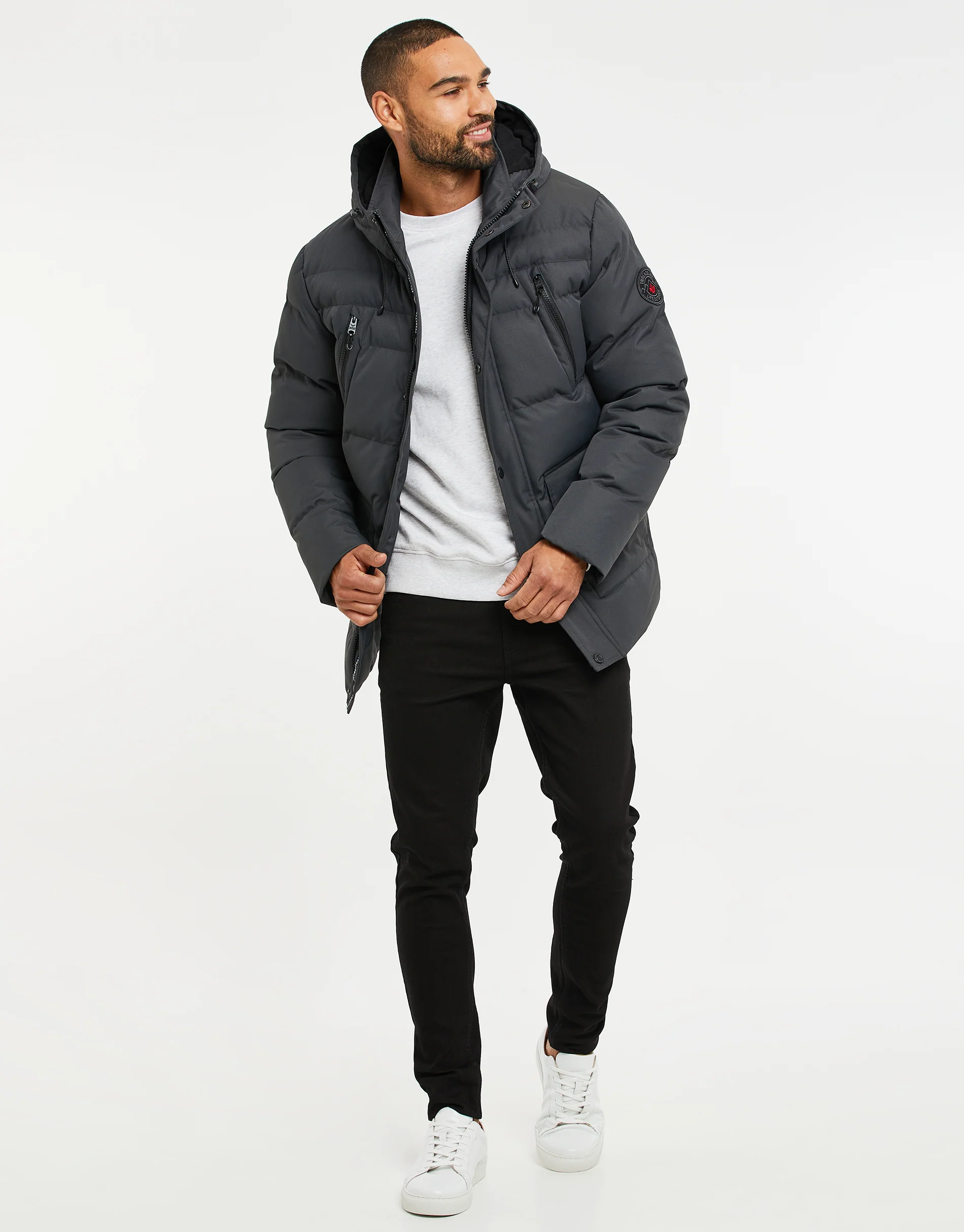 Hooded Padded Jacket in Charcoal Grey - Image 3