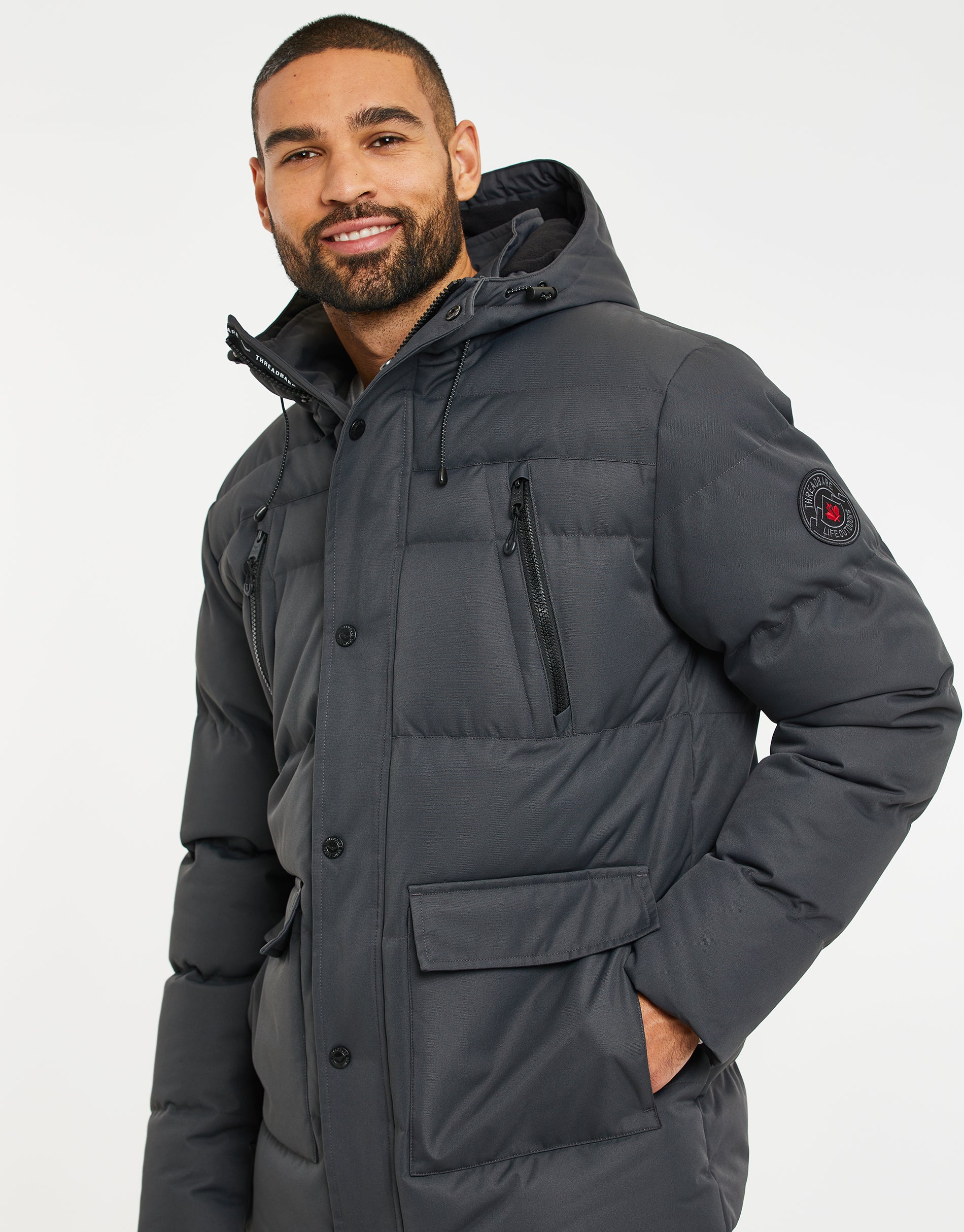 Hooded Padded Jacket in Charcoal Grey - Image 4