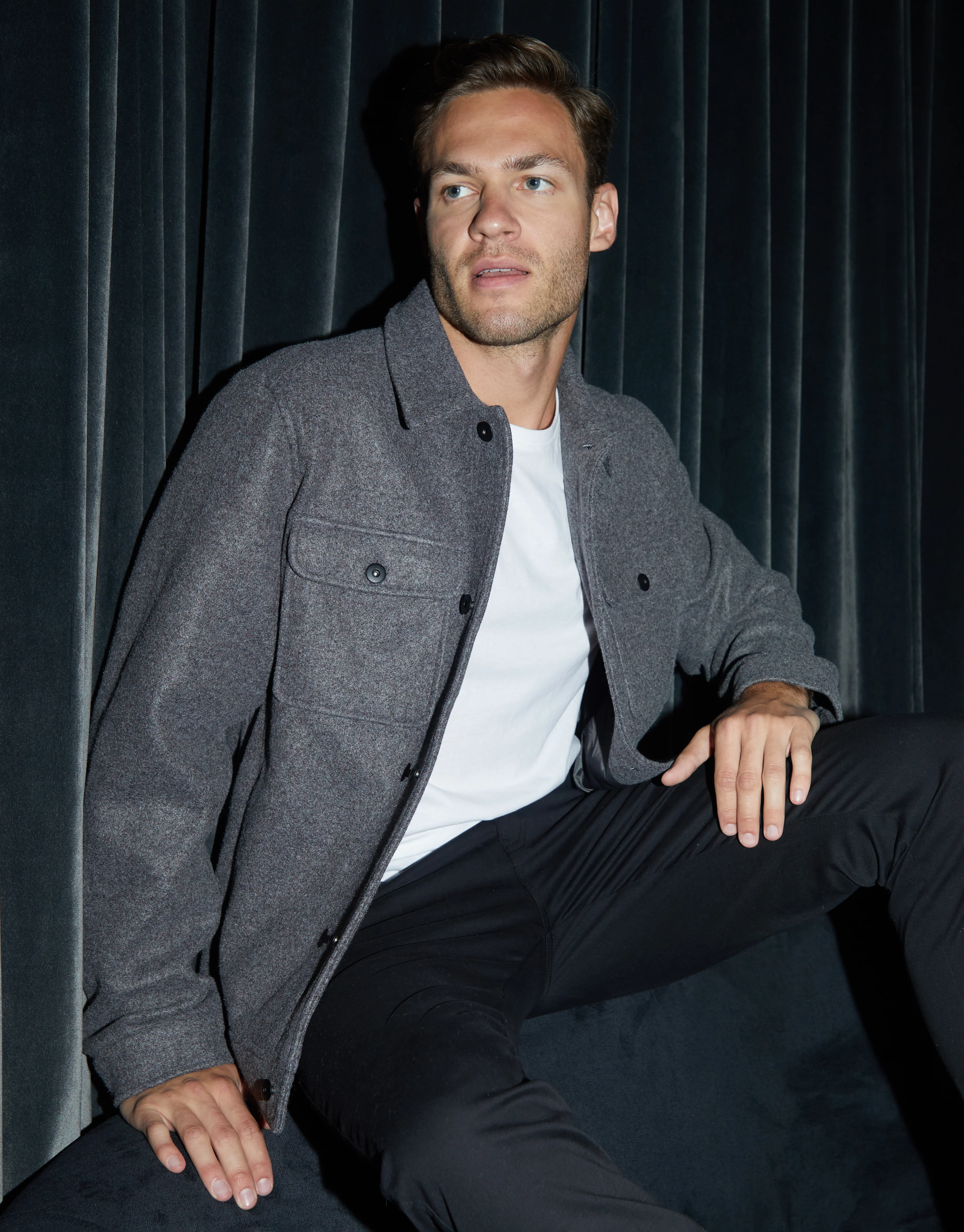 Brushed Button Up Shacket in Charcoal Grey Marl - Image 5