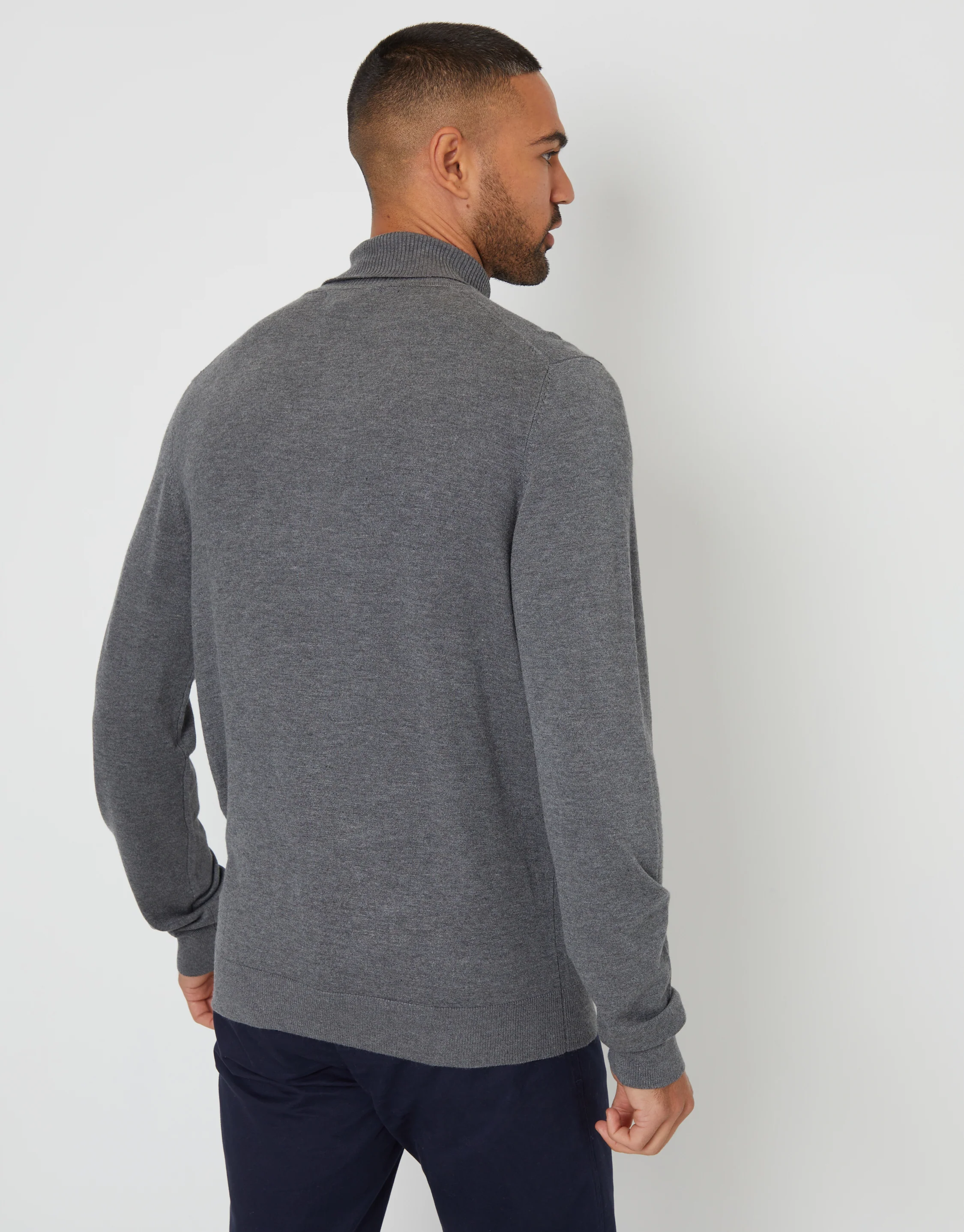 Knitted Roll Neck Jumper in Charcoal Grey Marl - Image 2