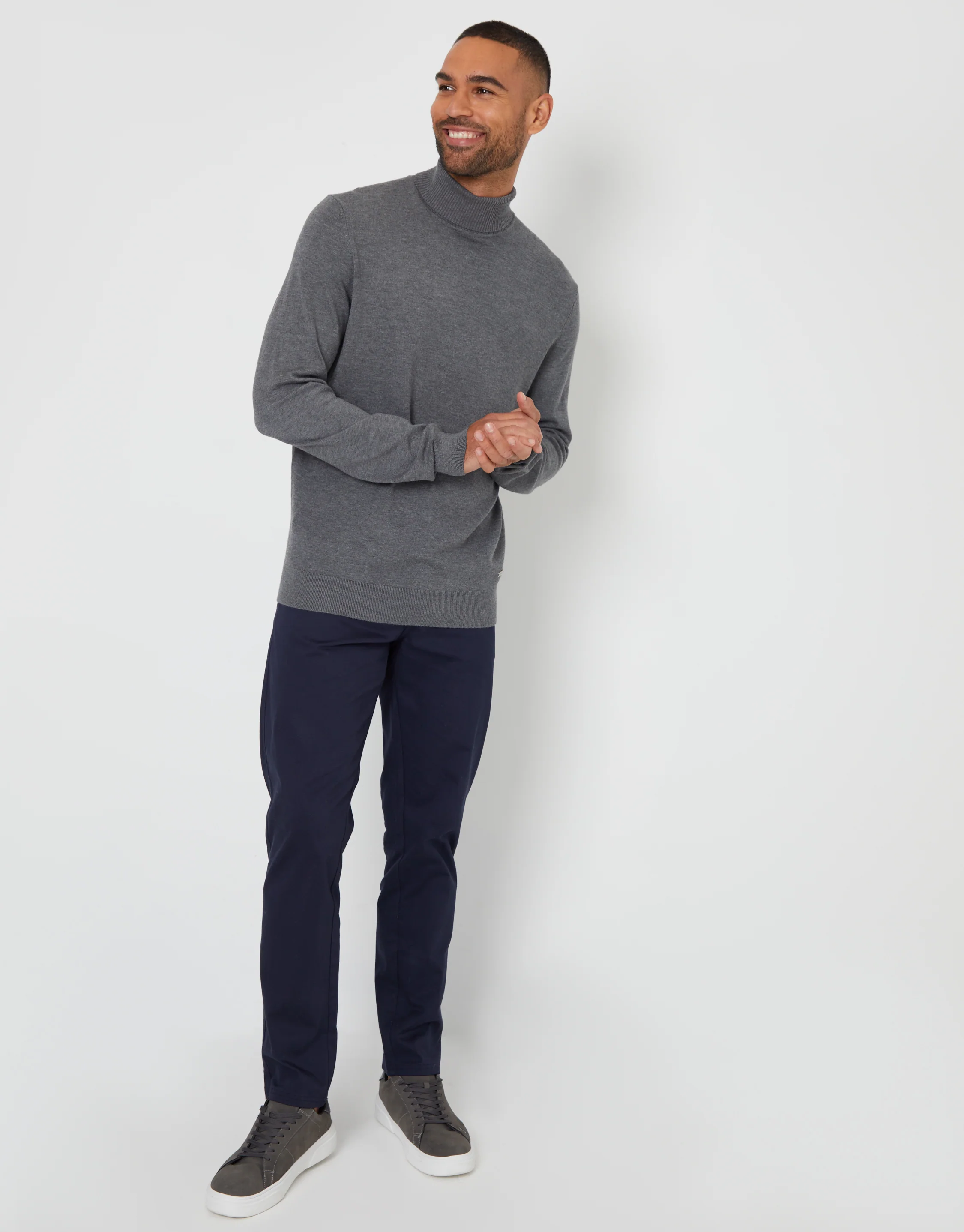 Knitted Roll Neck Jumper in Charcoal Grey Marl - Image 3