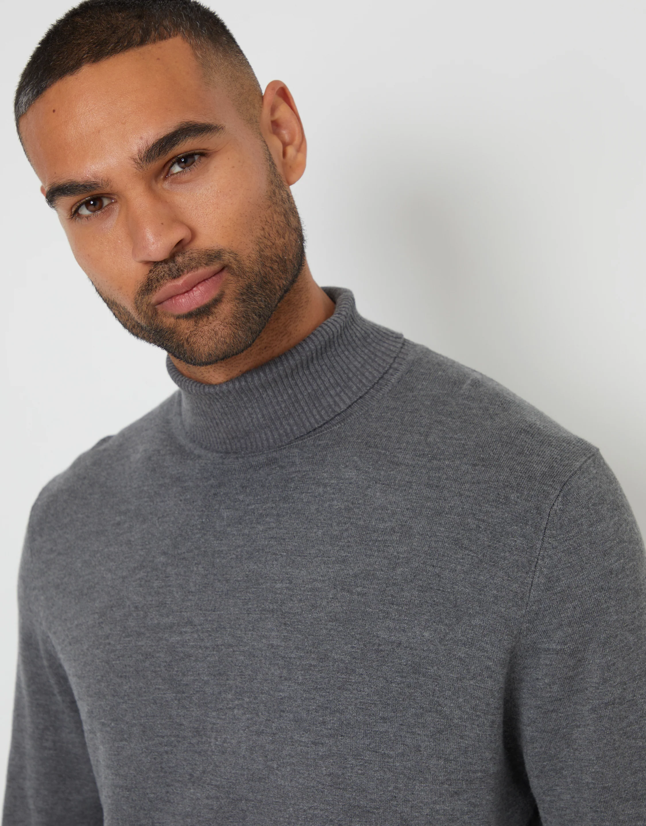 Knitted Roll Neck Jumper in Charcoal Grey Marl - Image 4