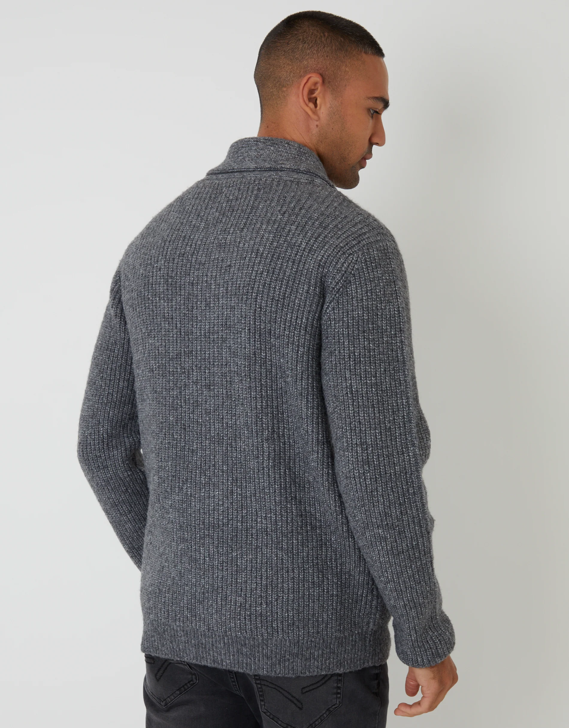 Shawl Cardigan in Charcoal Grey Marl - Image 2