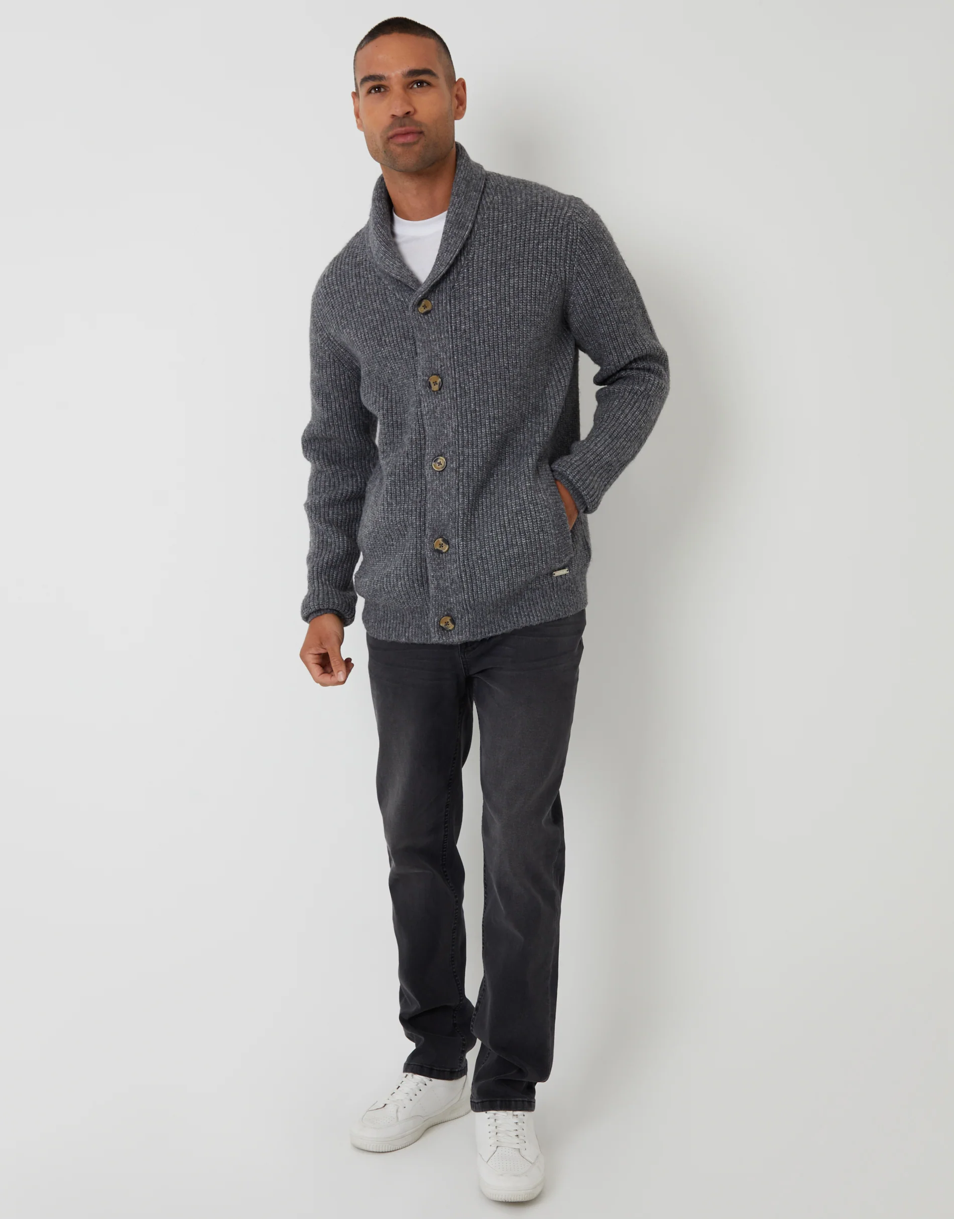 Shawl Cardigan in Charcoal Grey Marl - Image 3