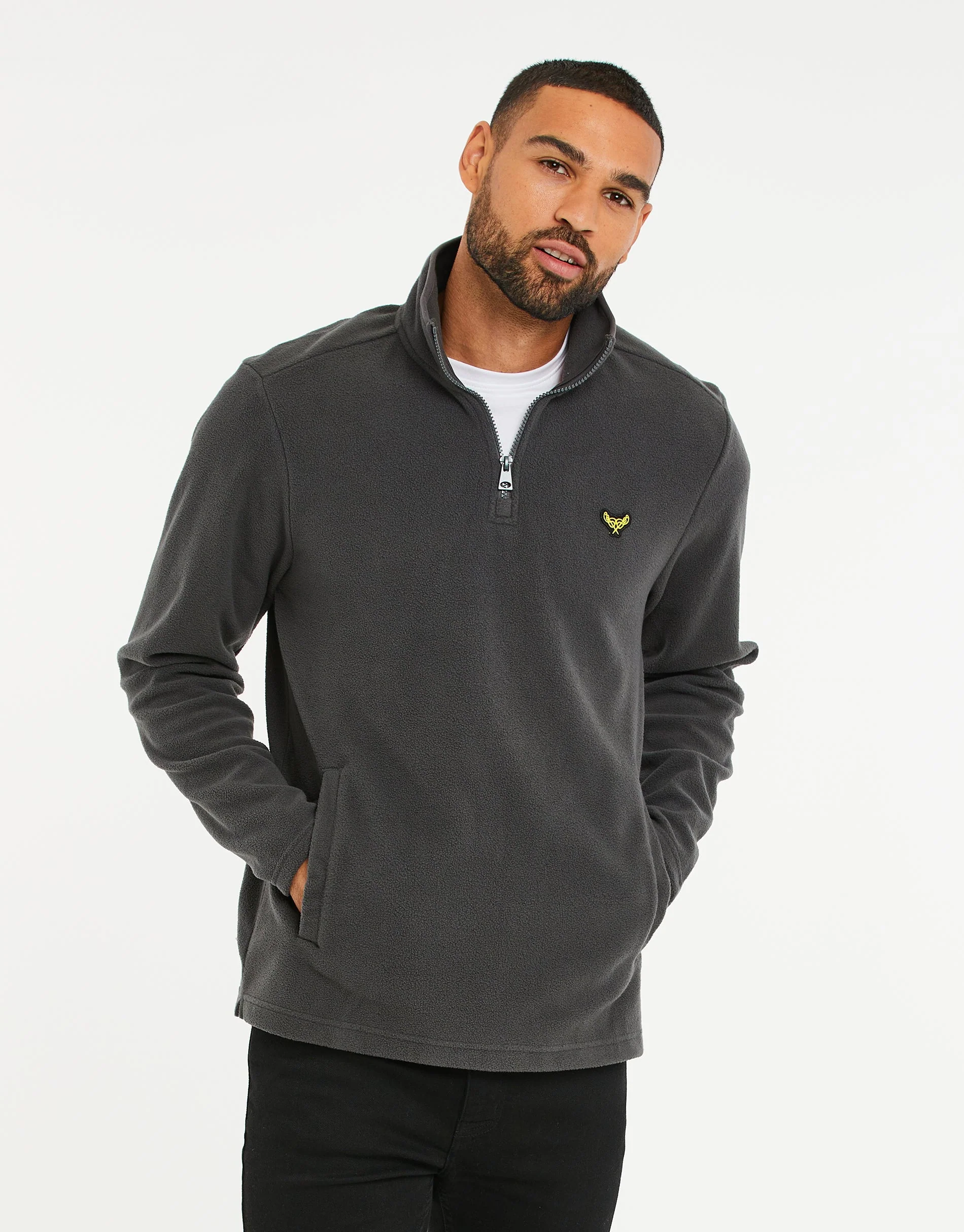 Quarter Zip Microfleece Sweatshirt in Charcoal Grey