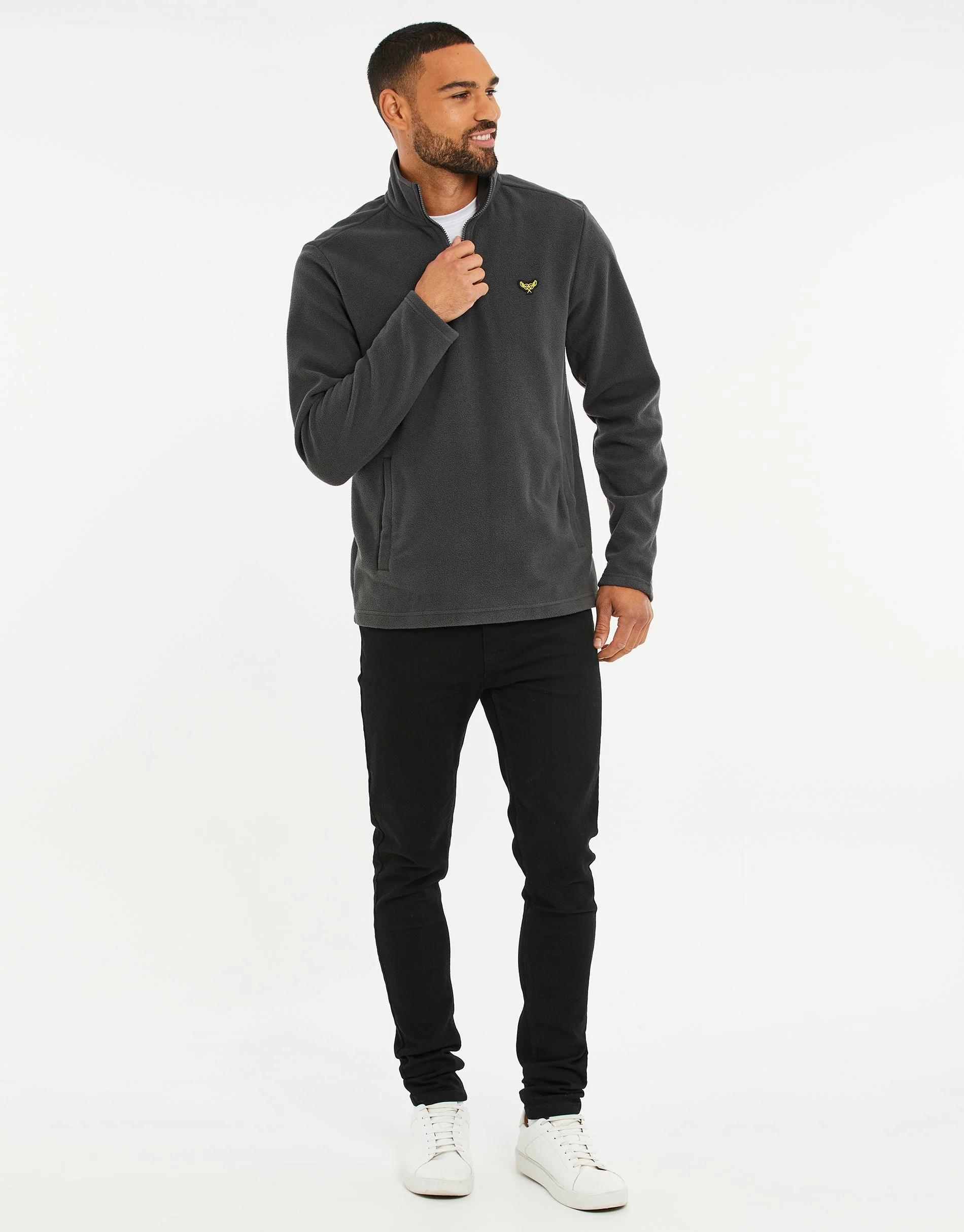 Quarter Zip Microfleece Sweatshirt in Charcoal Grey - Image 3