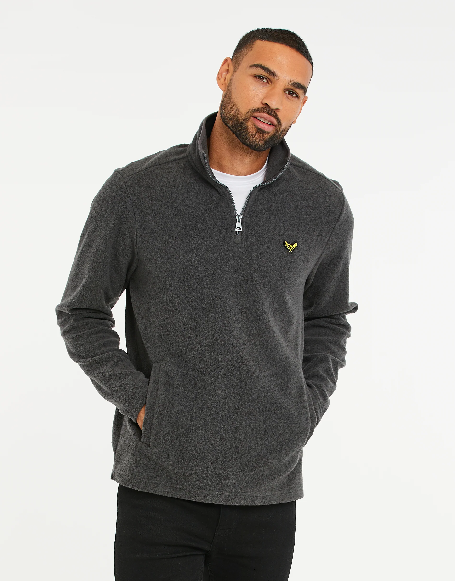 Quarter Zip Microfleece Sweatshirt in Charcoal Grey - Image 5